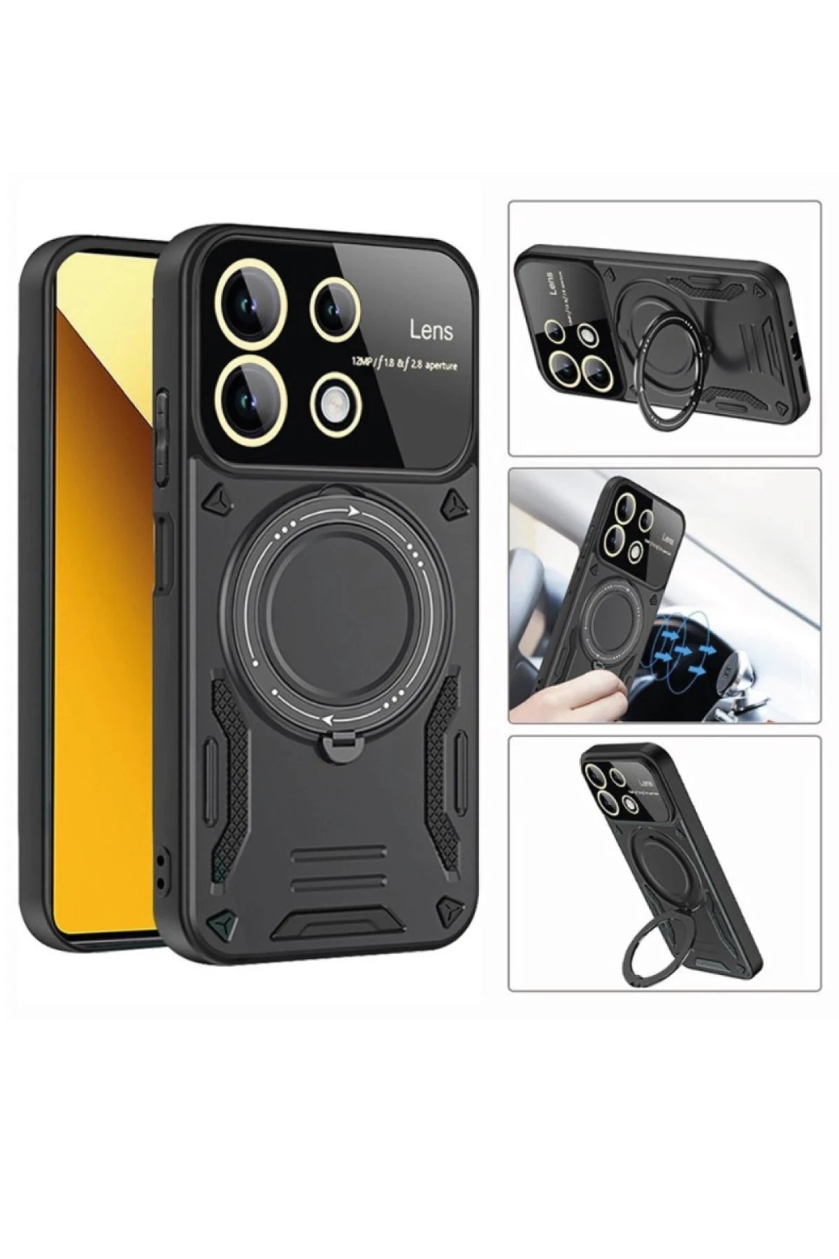 Newface Samsung Galaxy A05 Kılıf Joy Lens Standlı Kapak - Koyu Yeşil