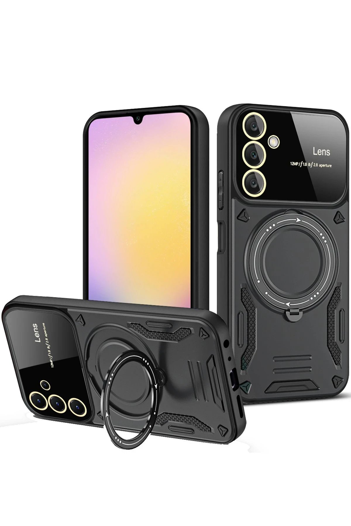 Newface Samsung Galaxy A55 5G Kılıf Joy Lens Standlı Kapak - Siyah