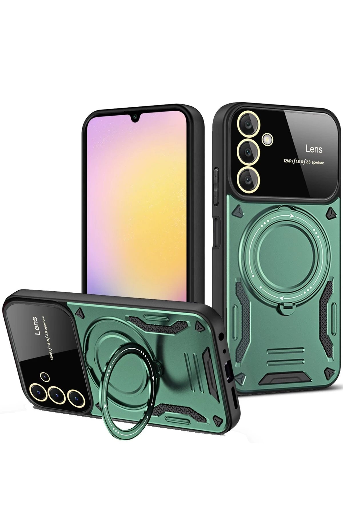 Newface Samsung Galaxy S25 Plus Kılıf Joy Lens Standlı Kapak - Koyu Yeşil