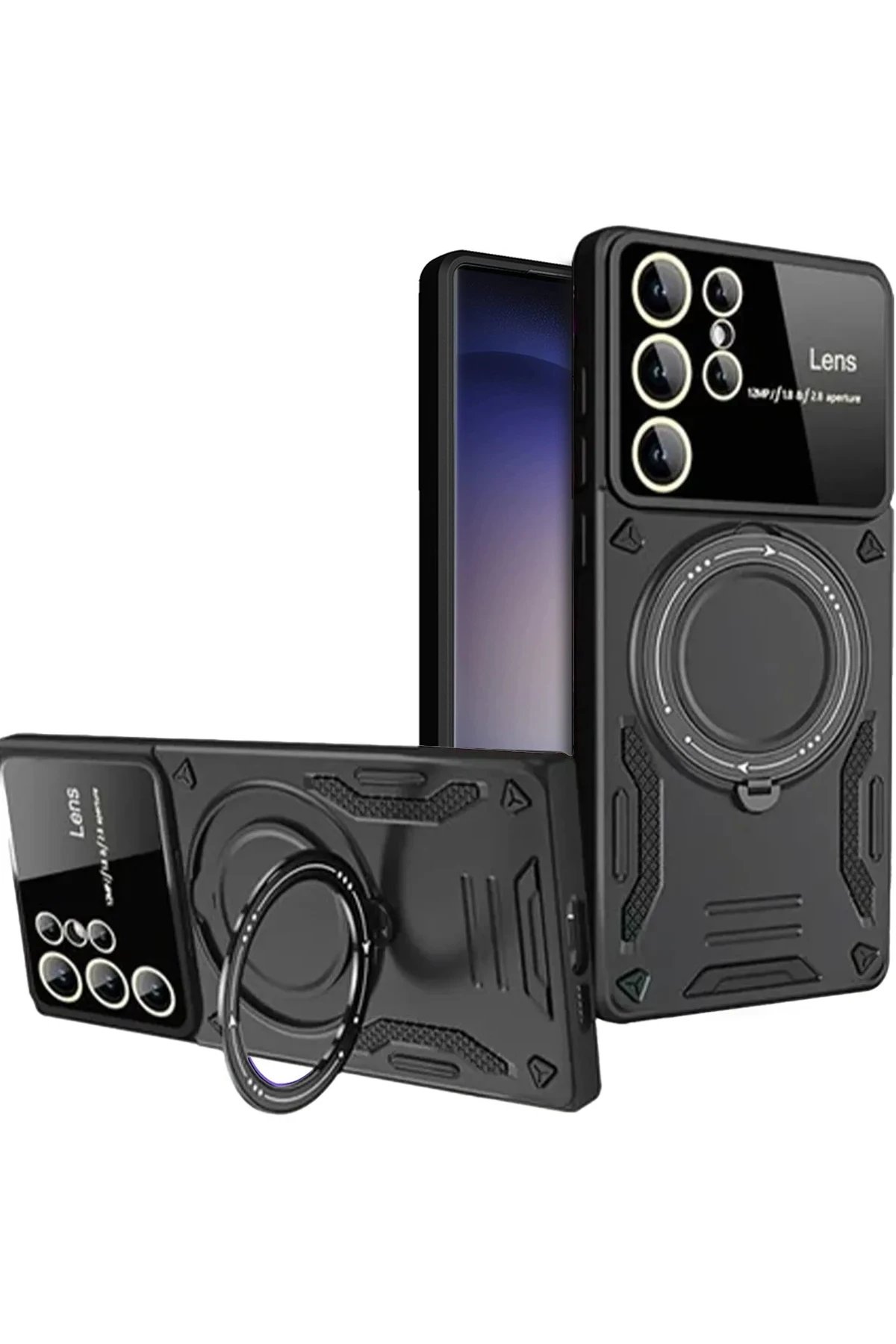 Newface Samsung Galaxy S25 Ultra Kılıf Joy Lens Standlı Kapak - Siyah