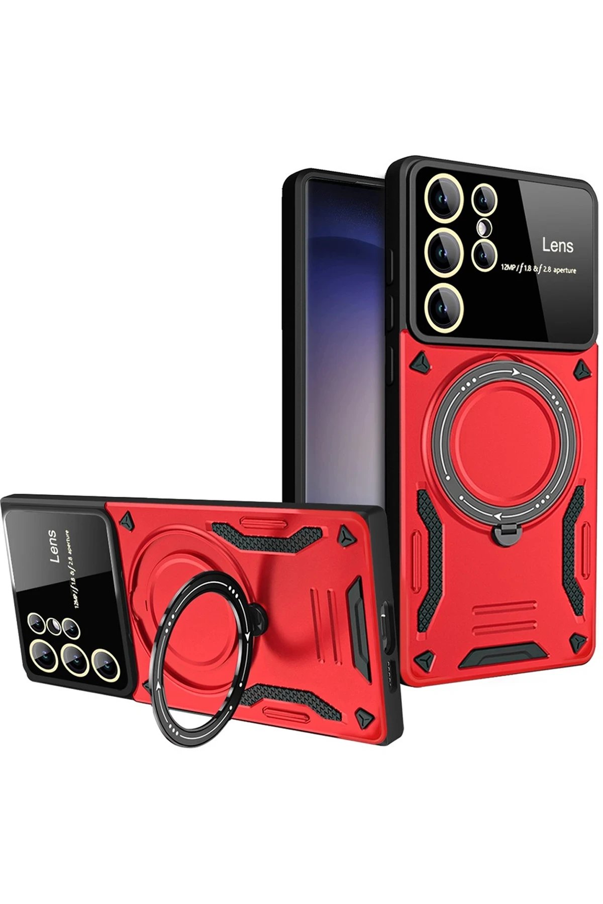 Newface Samsung Galaxy S25 Ultra Kılıf Joy Lens Standlı Kapak - Kırmızı