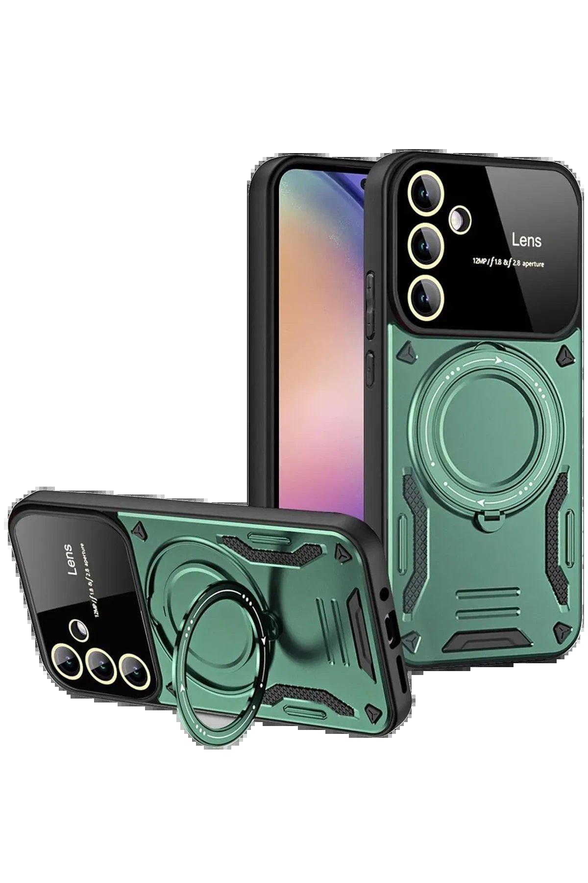 Newface Samsung Galaxy S24 FE Kılıf Joy Lens Standlı Kapak - Koyu Yeşil