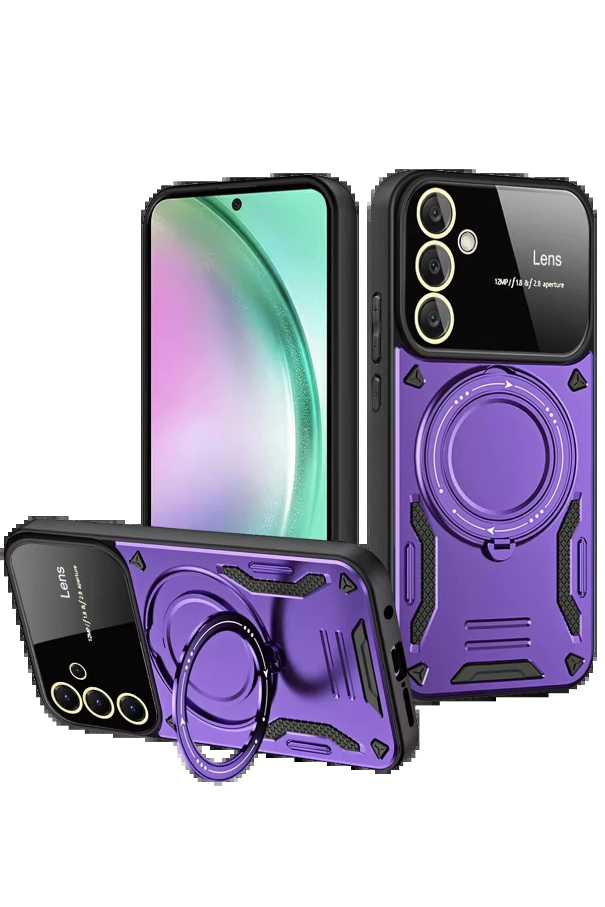 Newface Samsung Galaxy S24 FE Kılıf Joy Lens Standlı Kapak - Mor