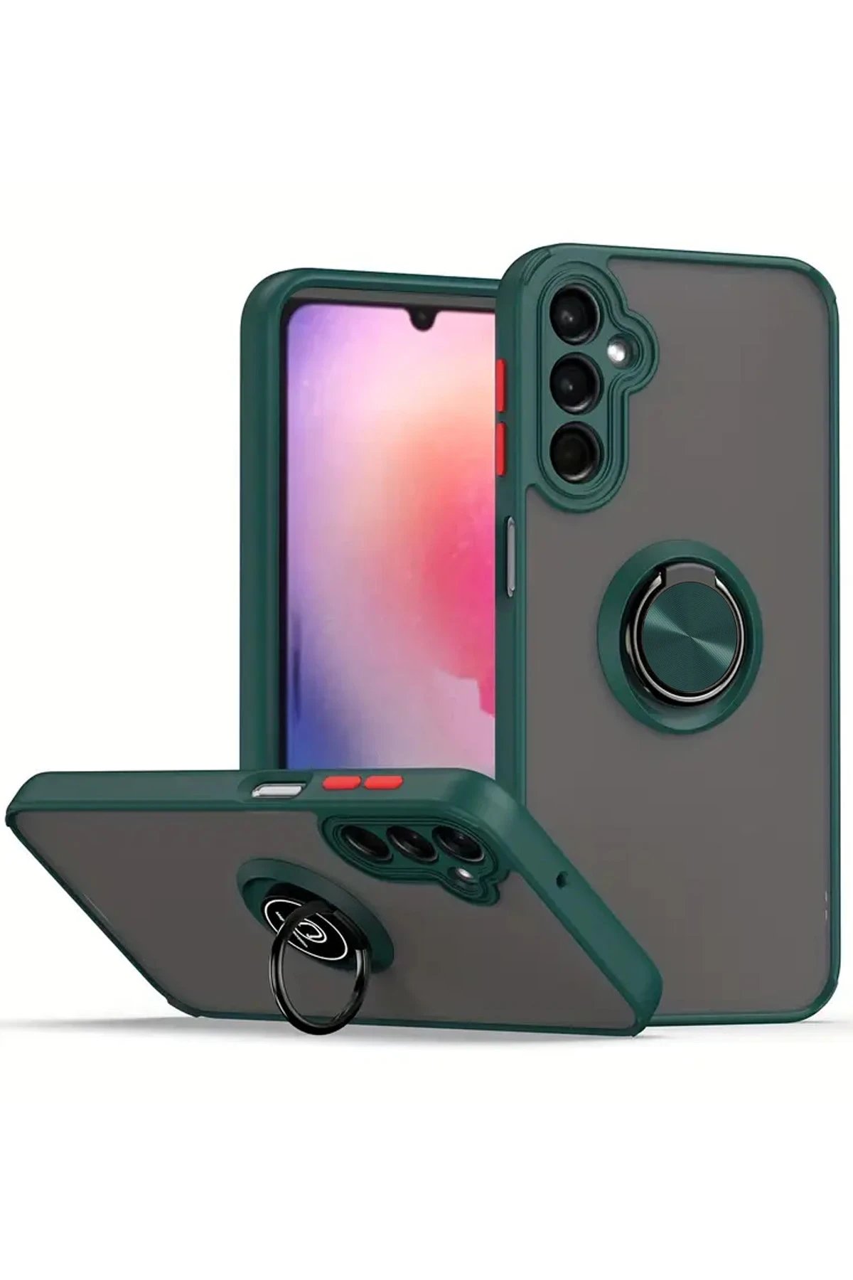 Newface Samsung Galaxy S25 Kılıf Montreal Yüzüklü Silikon Kapak - Yeşil