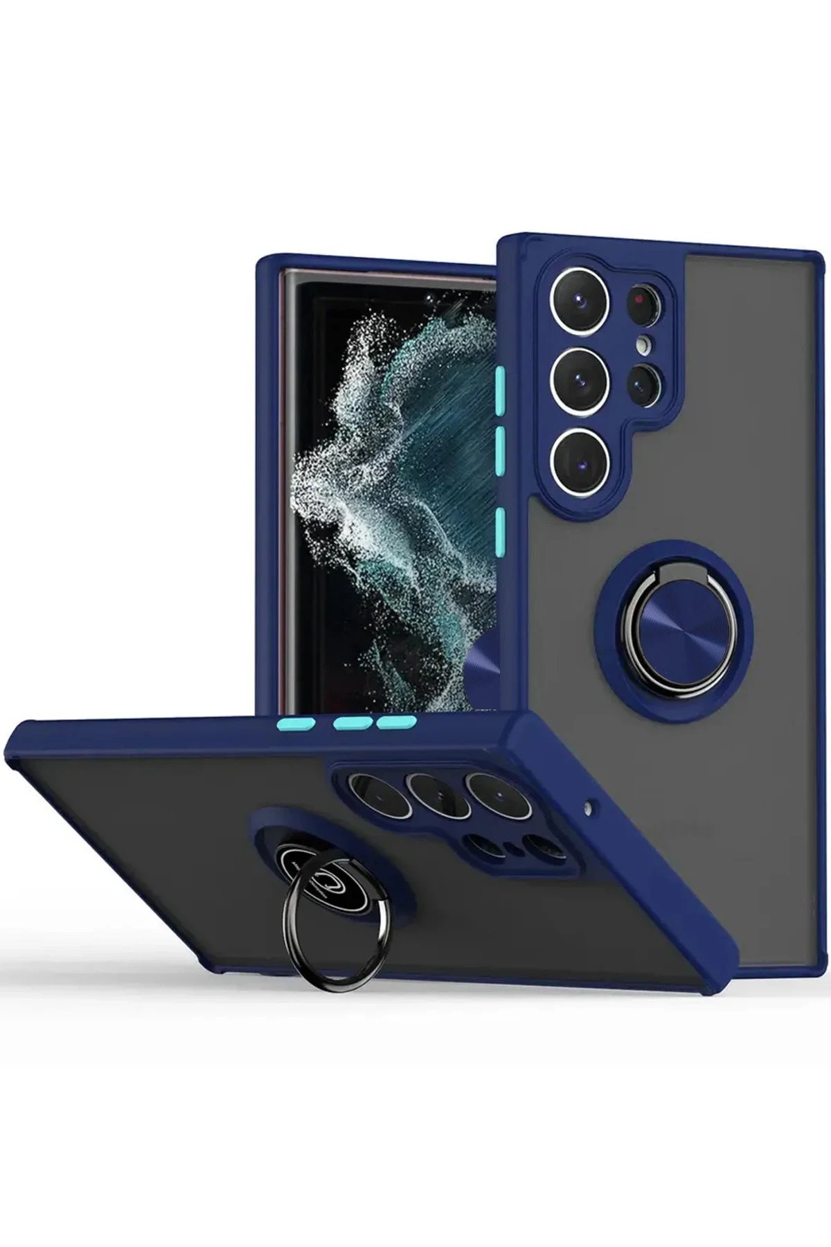 Newface Samsung Galaxy S25 Ultra Kılıf Montreal Yüzüklü Silikon Kapak - Lacivert