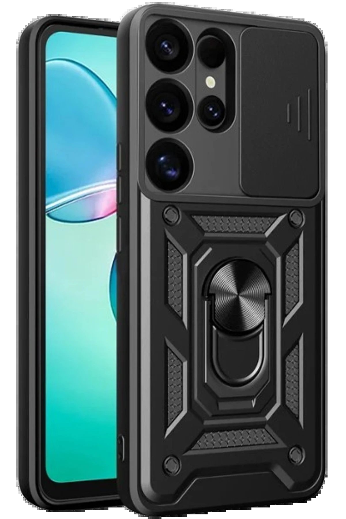 Newface Samsung Galaxy S25 Ultra Kılıf Pars Lens Yüzüklü Silikon - Siyah