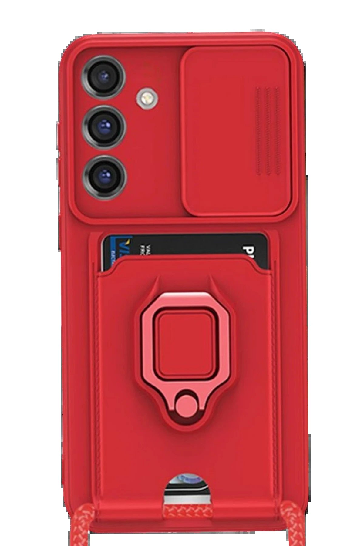 Newface Samsung Galaxy S25 Plus Kılıf Zuma Kartvizitli Yüzüklü Silikon - Kırmızı