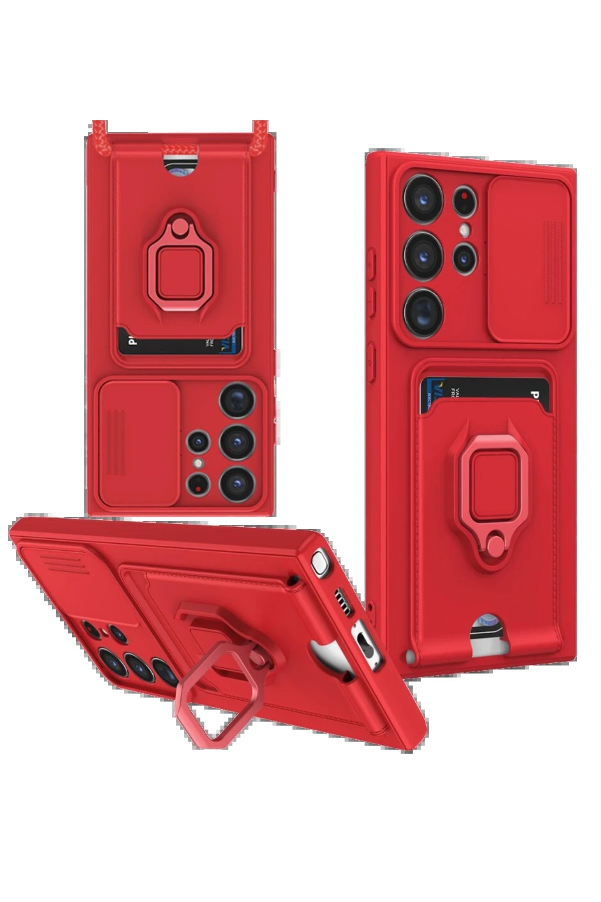 Newface Samsung Galaxy S25 Ultra Kılıf Zuma Kartvizitli Yüzüklü Silikon - Kırmızı