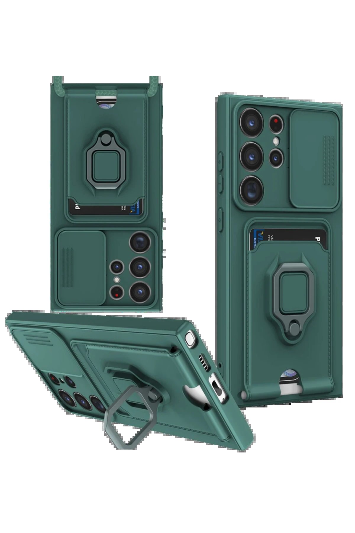 Newface Samsung Galaxy S25 Ultra Kılıf Zuma Kartvizitli Yüzüklü Silikon - Yeşil