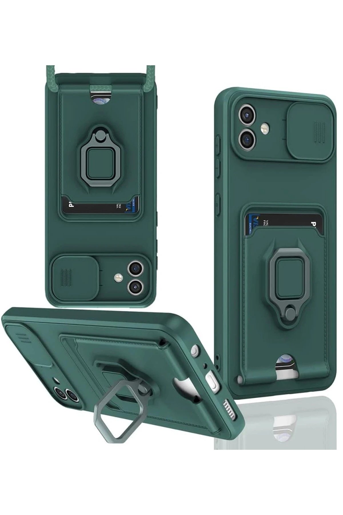 Newface Samsung Galaxy A06 Kılıf Zuma Kartvizitli Yüzüklü Silikon - Yeşil