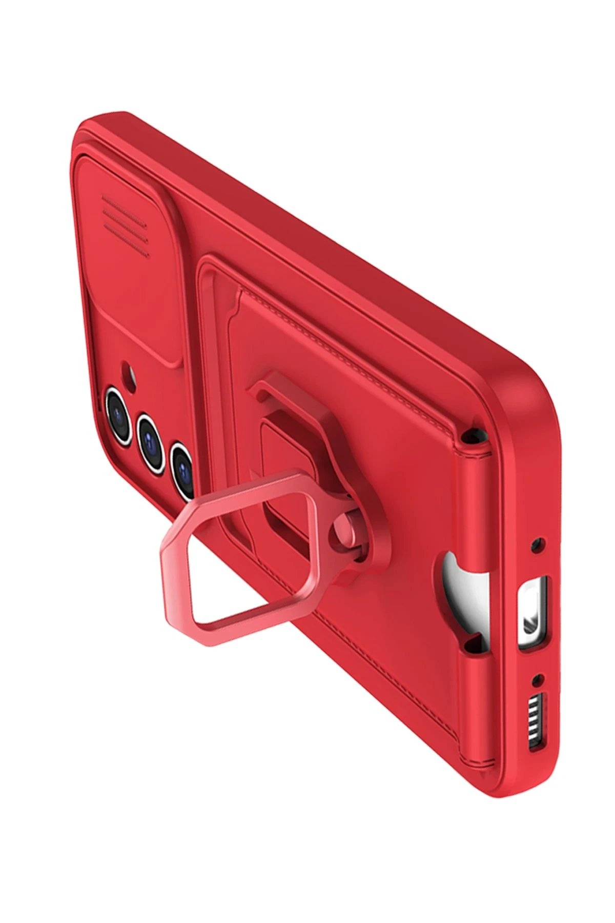 Newface Samsung Galaxy A16 5G Kılıf Zuma Kartvizitli Yüzüklü Silikon - Kırmızı