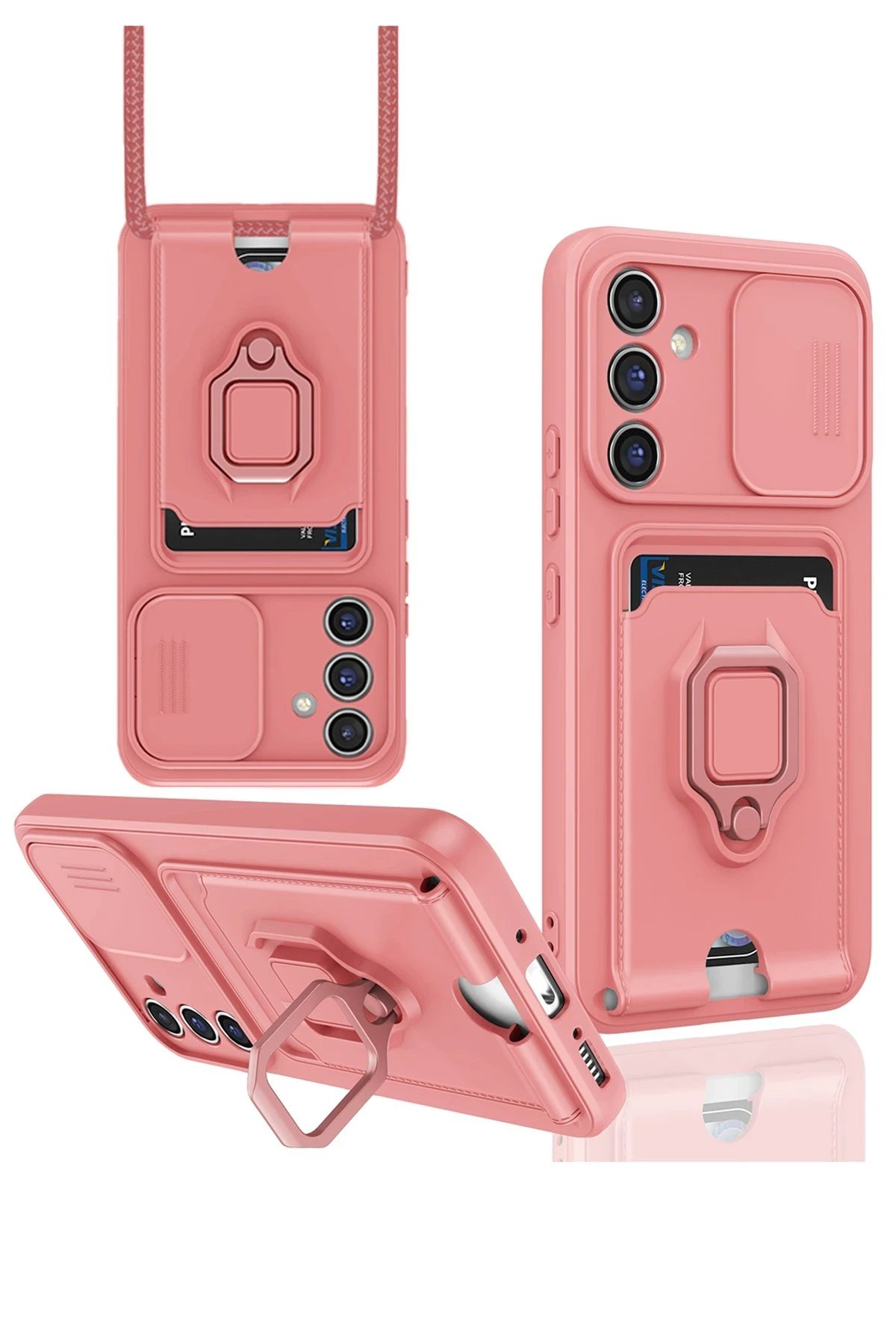 Newface Samsung Galaxy A56 Kılıf Zuma Kartvizitli Yüzüklü Silikon - Pembe