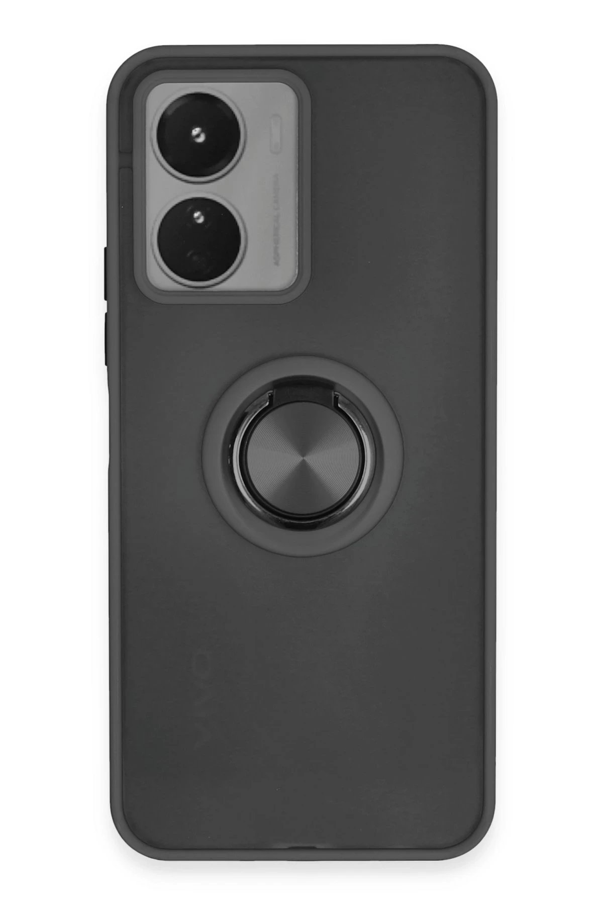 Newface Vivo Y16 Kılıf Montreal Yüzüklü Silikon Kapak - Siyah