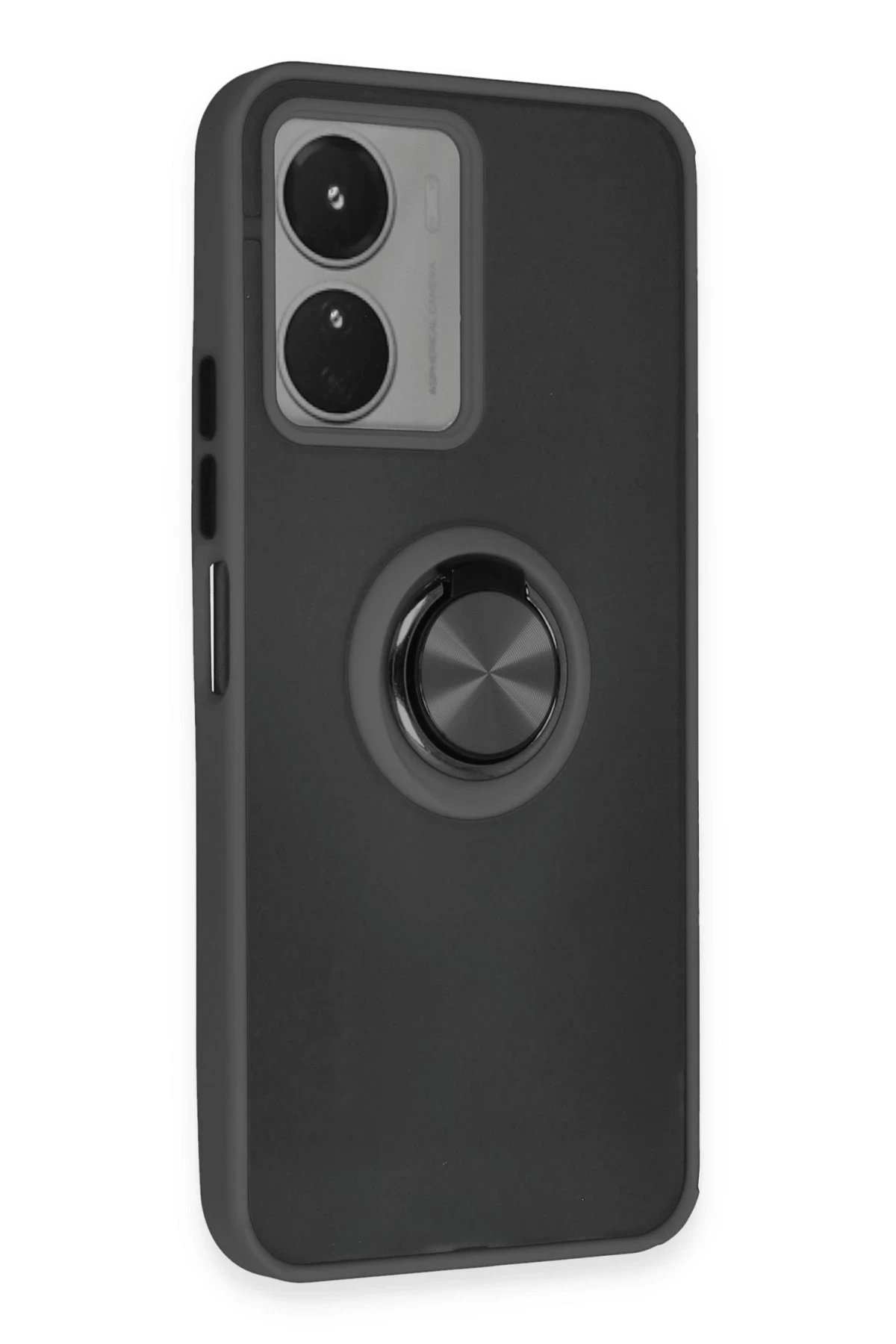 Newface Vivo Y16 Kılıf Montreal Yüzüklü Silikon Kapak - Siyah