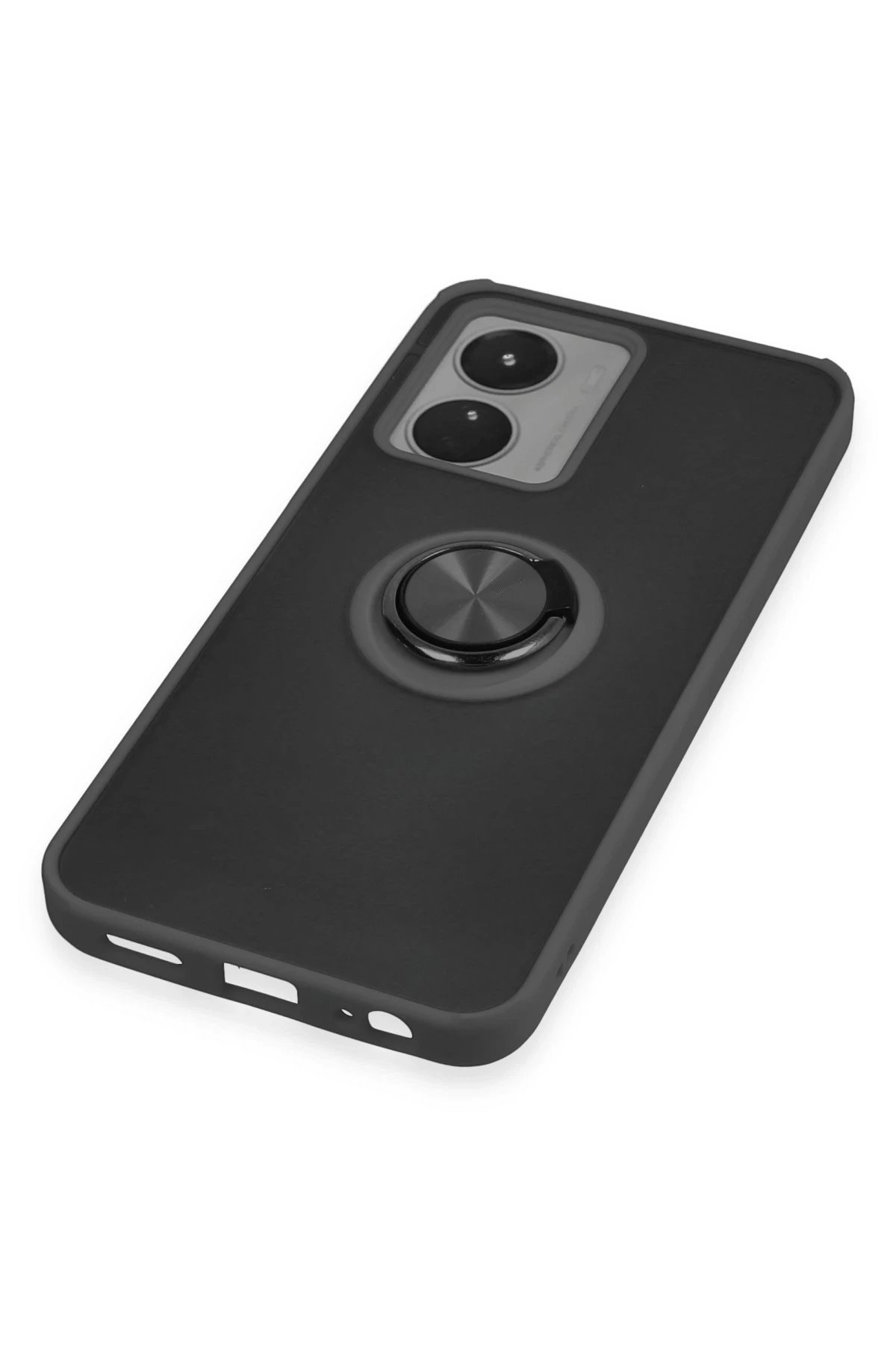 Newface Vivo Y16 Kılıf Montreal Yüzüklü Silikon Kapak - Siyah