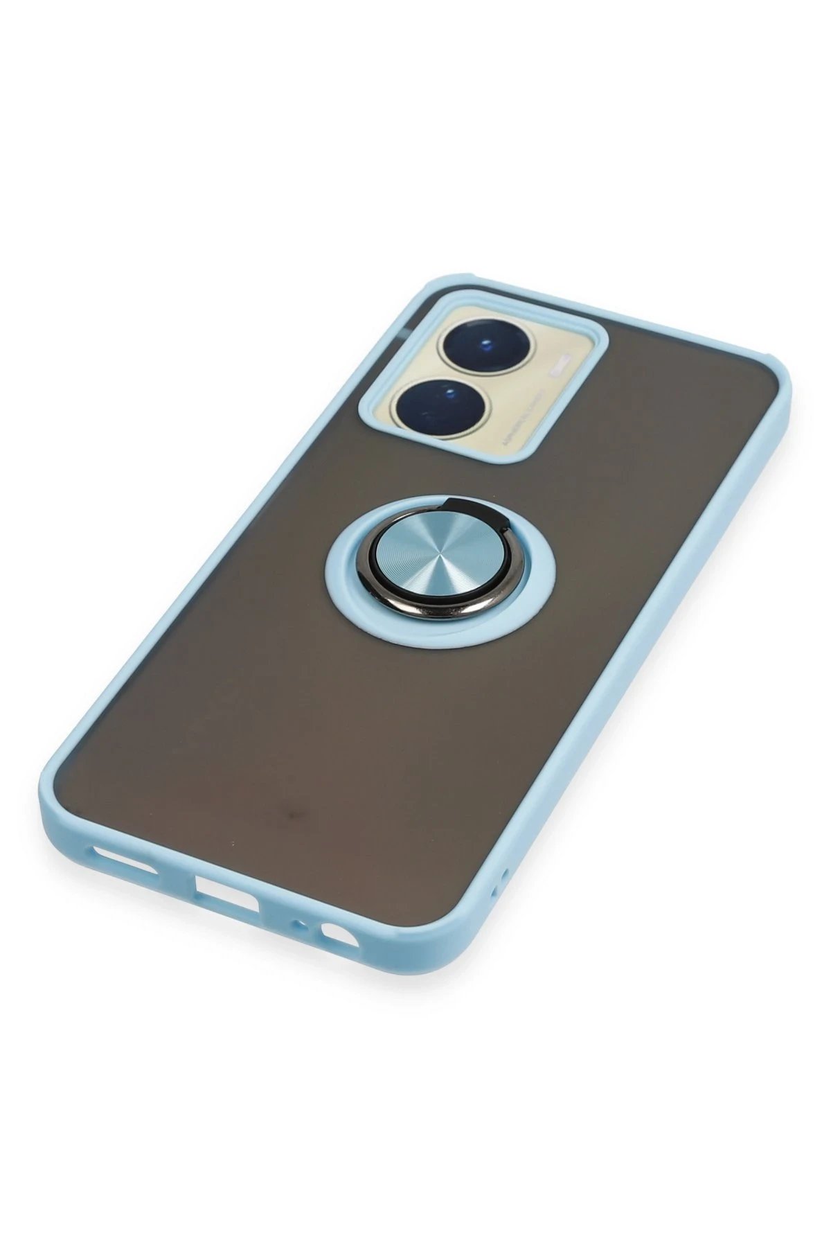 Newface Vivo Y16 Kılıf Montreal Yüzüklü Silikon Kapak - Buz Mavi