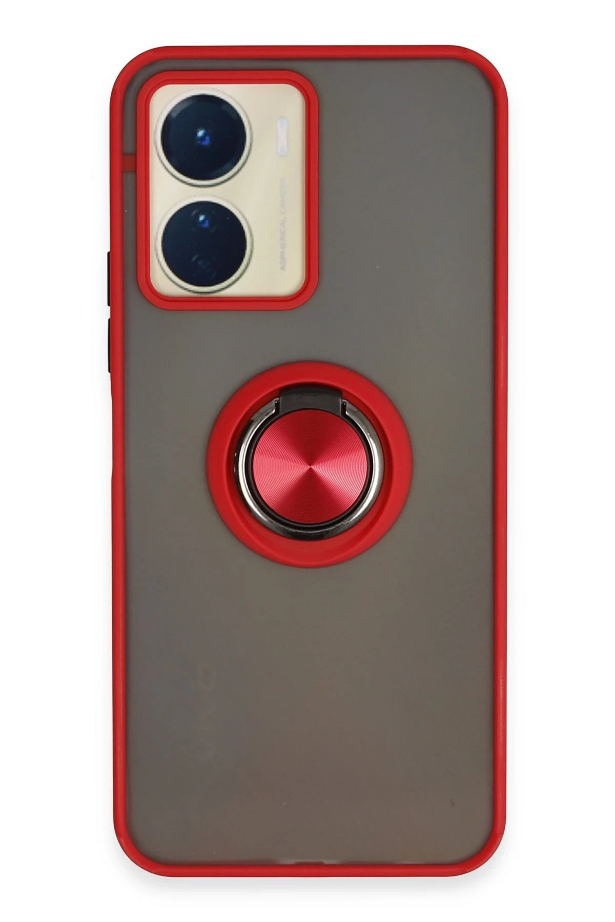 Newface Vivo Y16 Kılıf Montreal Yüzüklü Silikon Kapak - Kırmızı