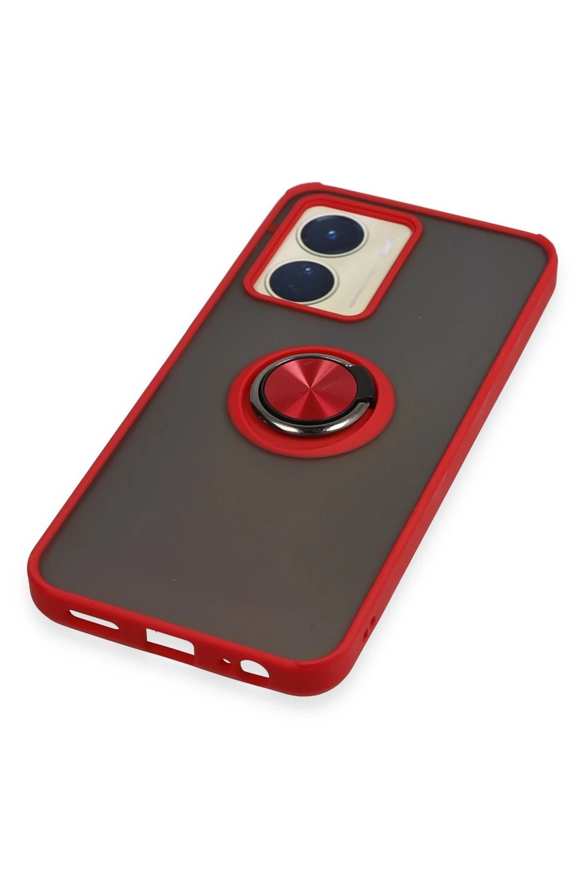 Newface Vivo Y16 Kılıf Montreal Yüzüklü Silikon Kapak - Kırmızı