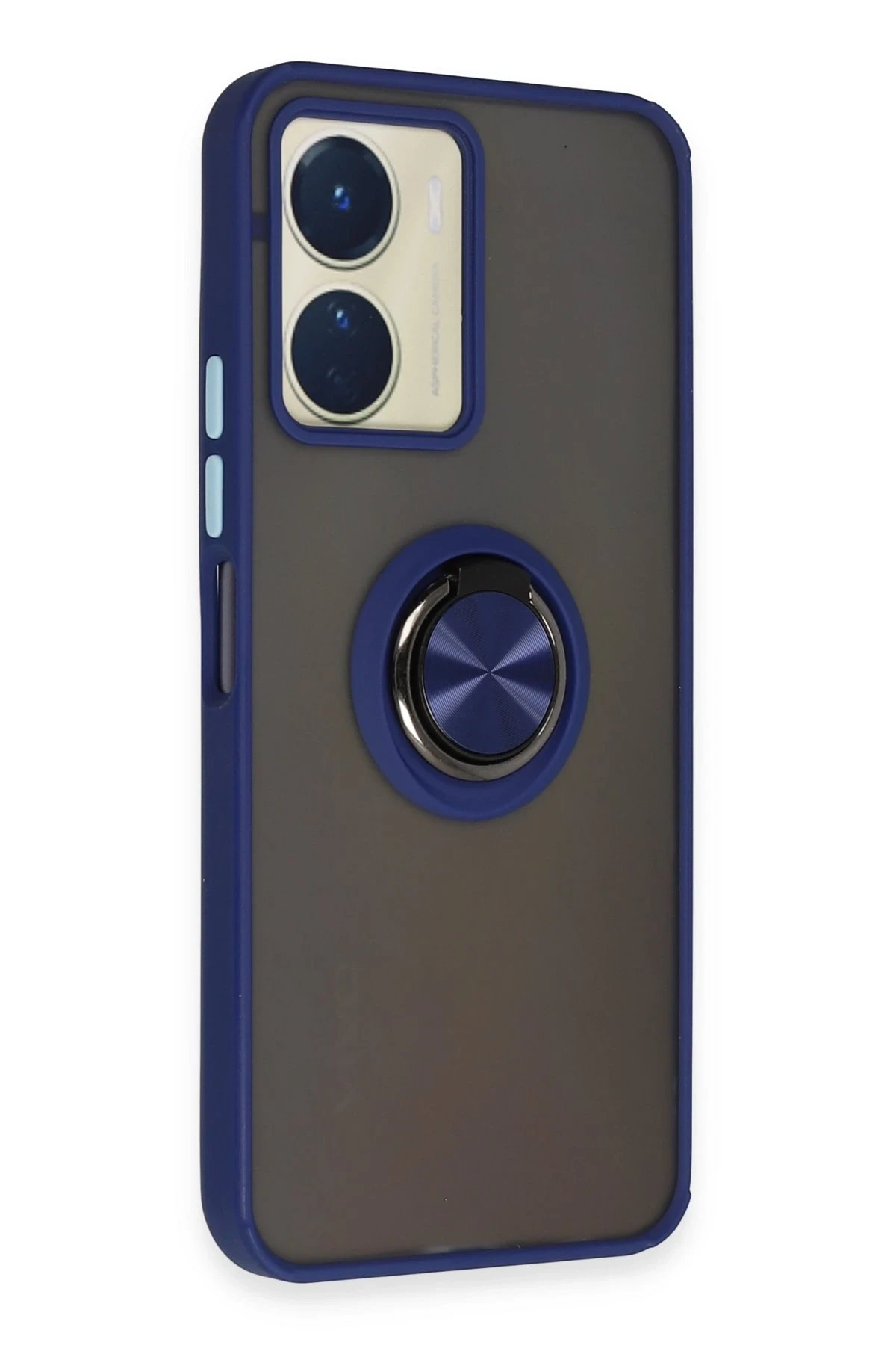 Newface Vivo Y16 Kılıf Montreal Yüzüklü Silikon Kapak - Lacivert