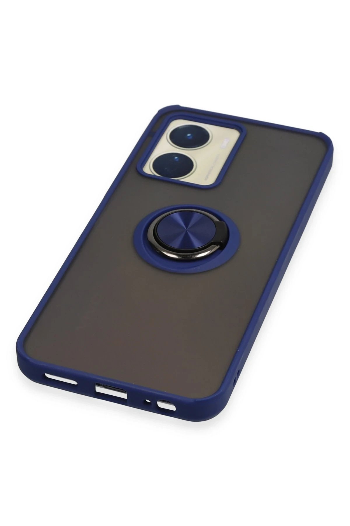 Newface Vivo Y16 Kılıf Montreal Yüzüklü Silikon Kapak - Lacivert