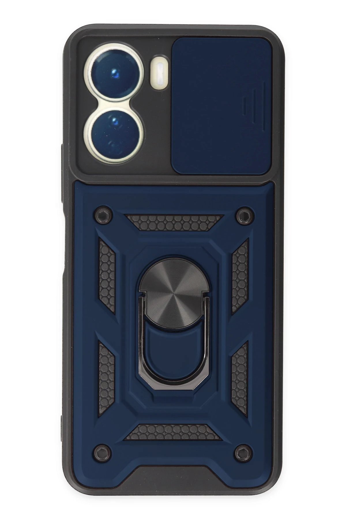 Newface Vivo Y16 Kılıf Pars Lens Yüzüklü Silikon - Lacivert