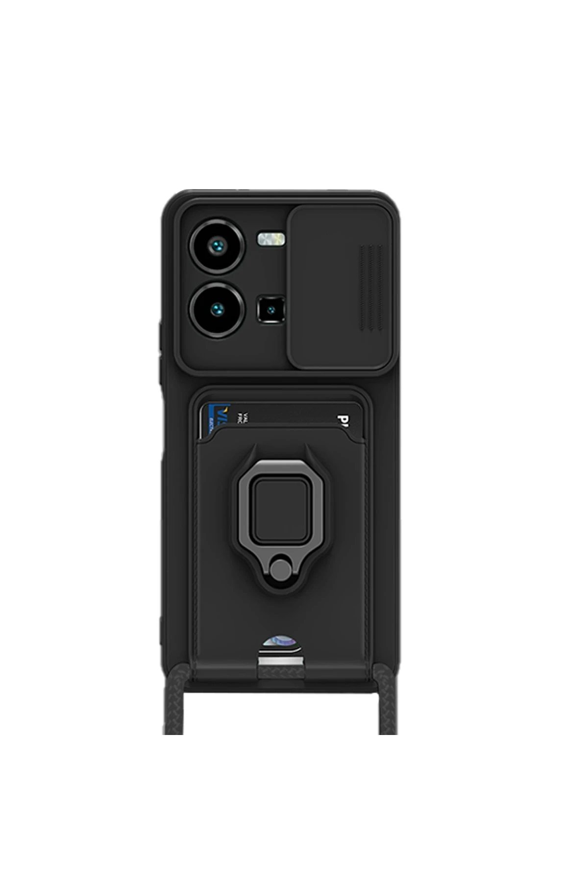 Newface Vivo Y35 Kılıf Zuma Kartvizitli Yüzüklü Silikon - Siyah