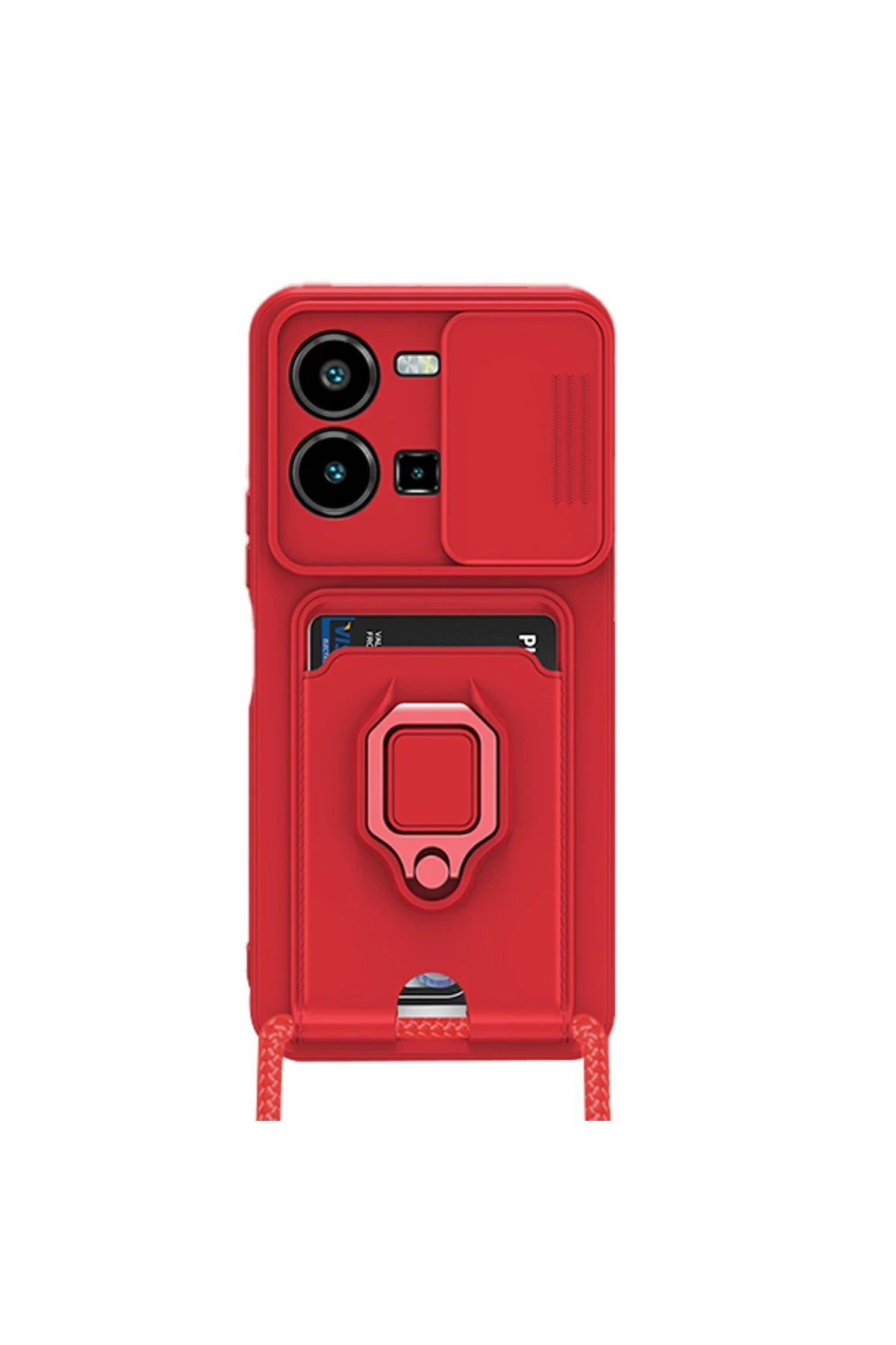 Newface Vivo Y35 Kılıf Zuma Kartvizitli Yüzüklü Silikon - Kırmızı