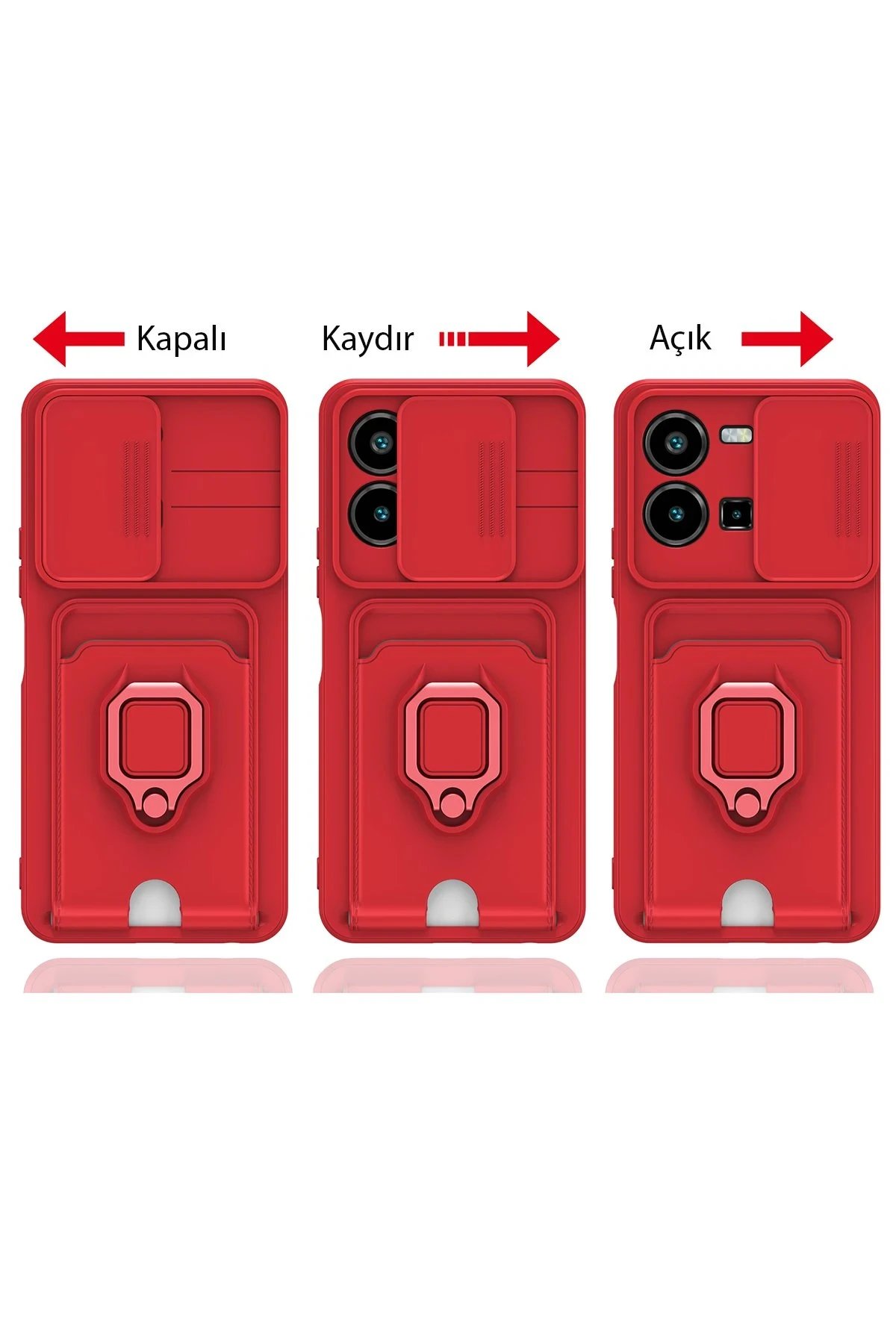 Newface Vivo Y35 Kılıf Zuma Kartvizitli Yüzüklü Silikon - Kırmızı