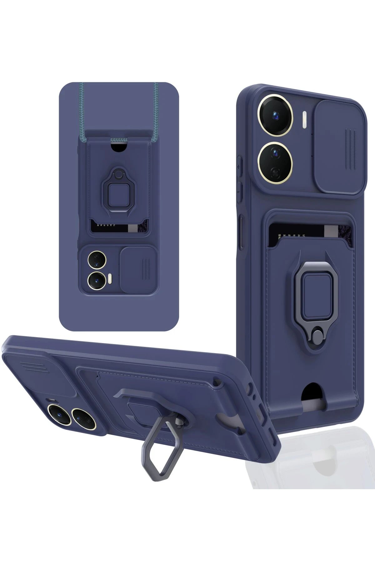 Newface Vivo Y16 Kılıf Zuma Kartvizitli Yüzüklü Silikon - Lacivert