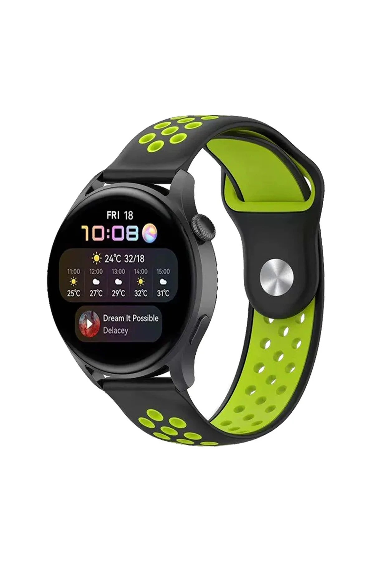 Newface Watch 20mm Spor Delikli Kordon - Siyah-Yeşil