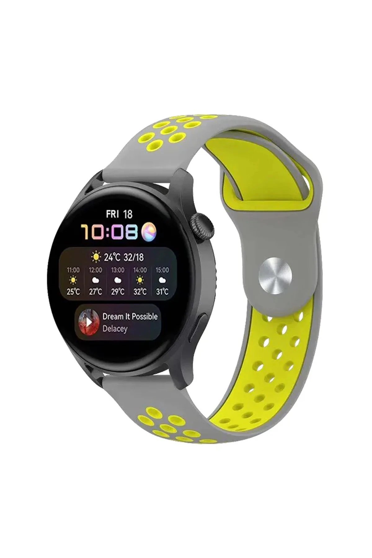 Newface Watch 20mm Spor Delikli Kordon - Gri-Yeşil