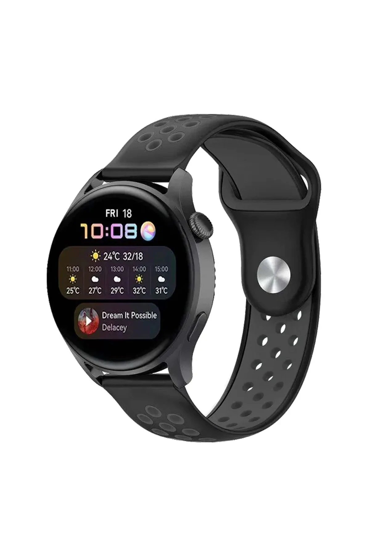 Newface Watch 20mm Spor Delikli Kordon - Siyah-Füme