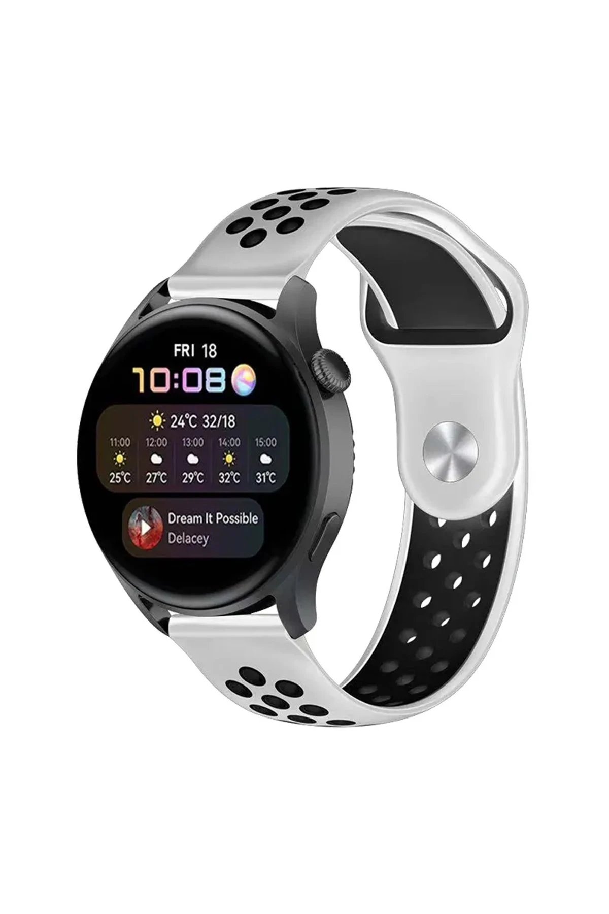 Newface Watch 22mm Spor Delikli Kordon - Beyaz-Siyah