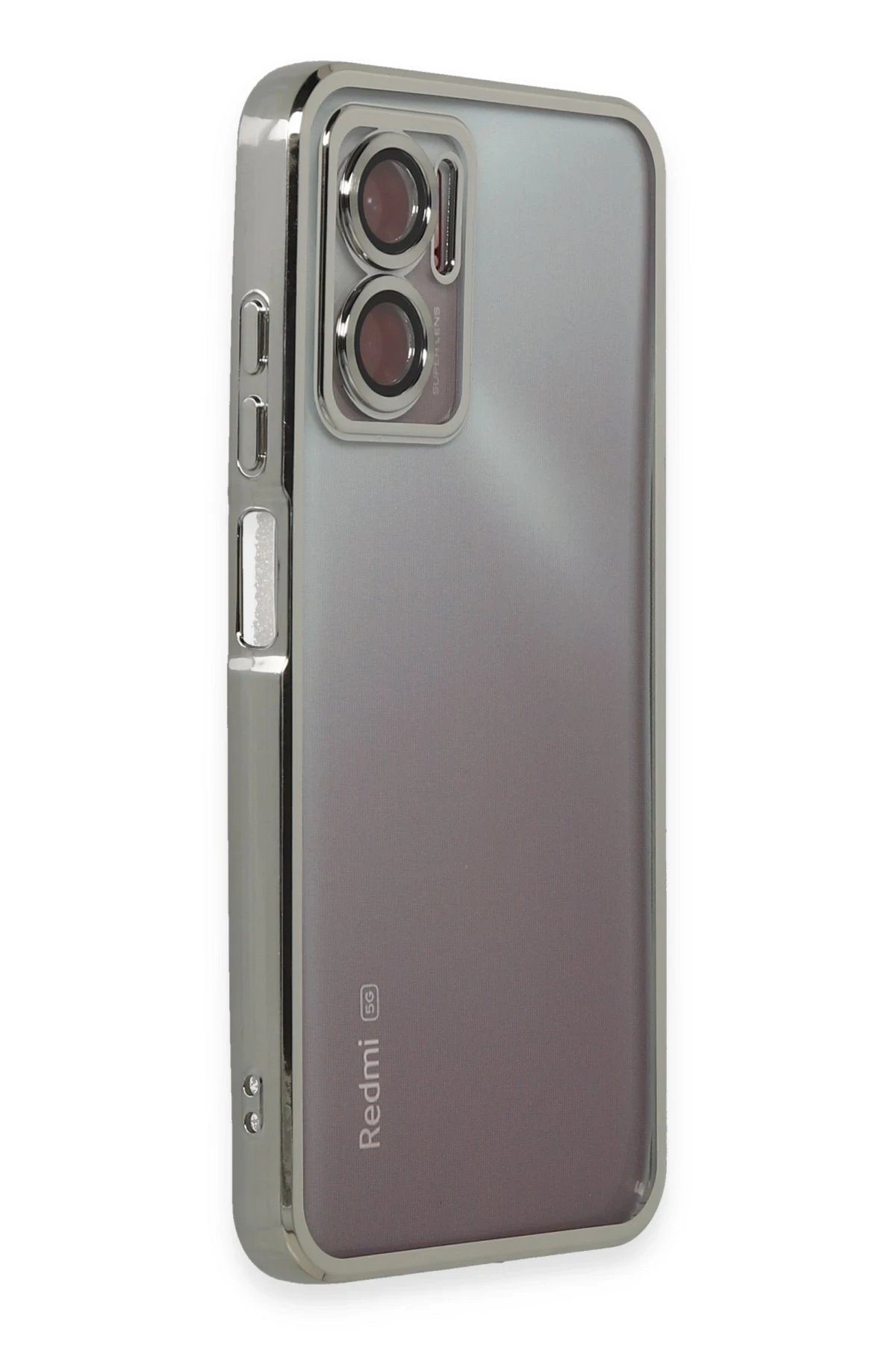 Newface Xiaomi Redmi Note 11E Kılıf Razer Lensli Silikon - Gümüş