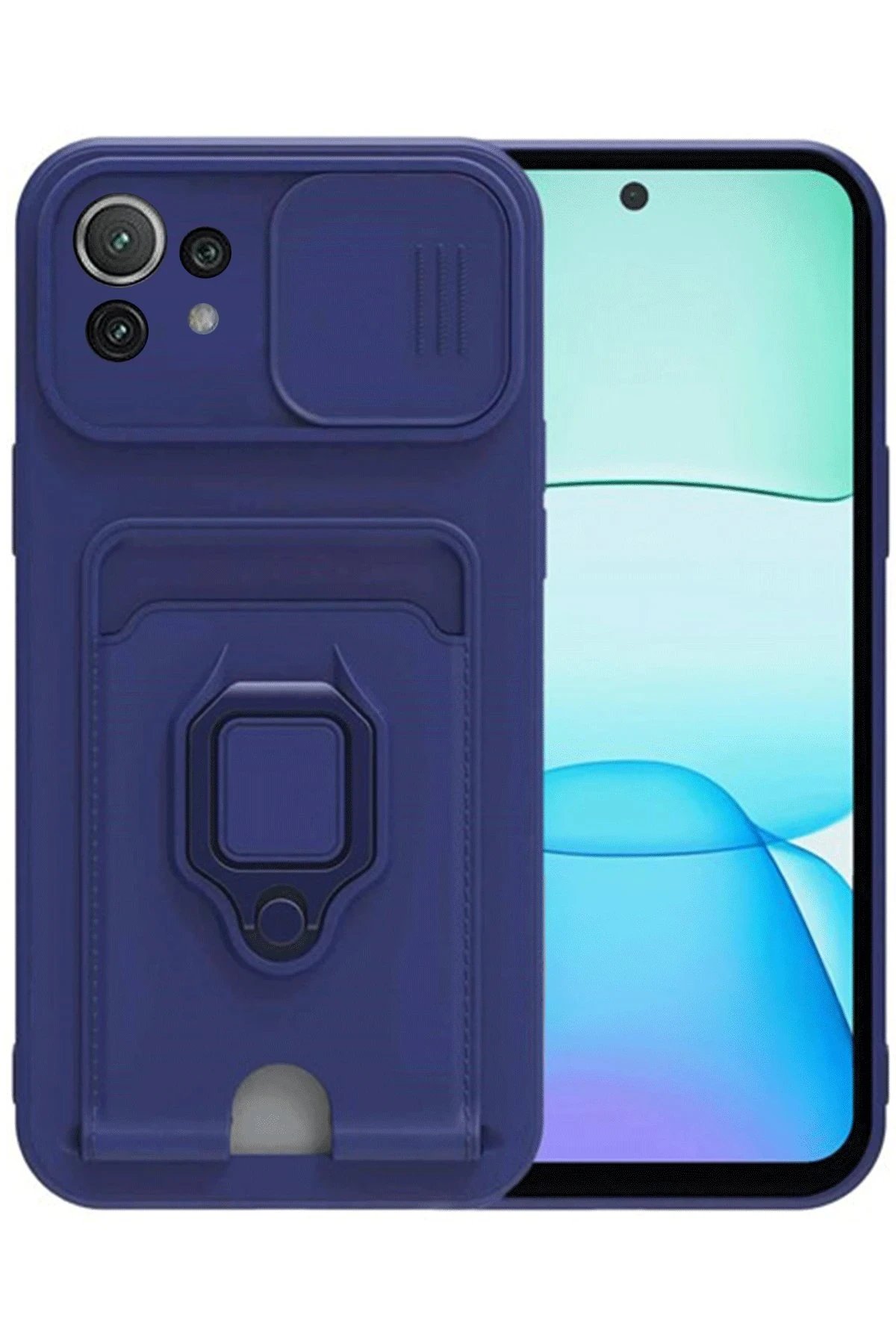 Newface Xiaomi Mİ 11 Lite Kılıf Zuma Kartvizitli Yüzüklü Silikon - Lacivert