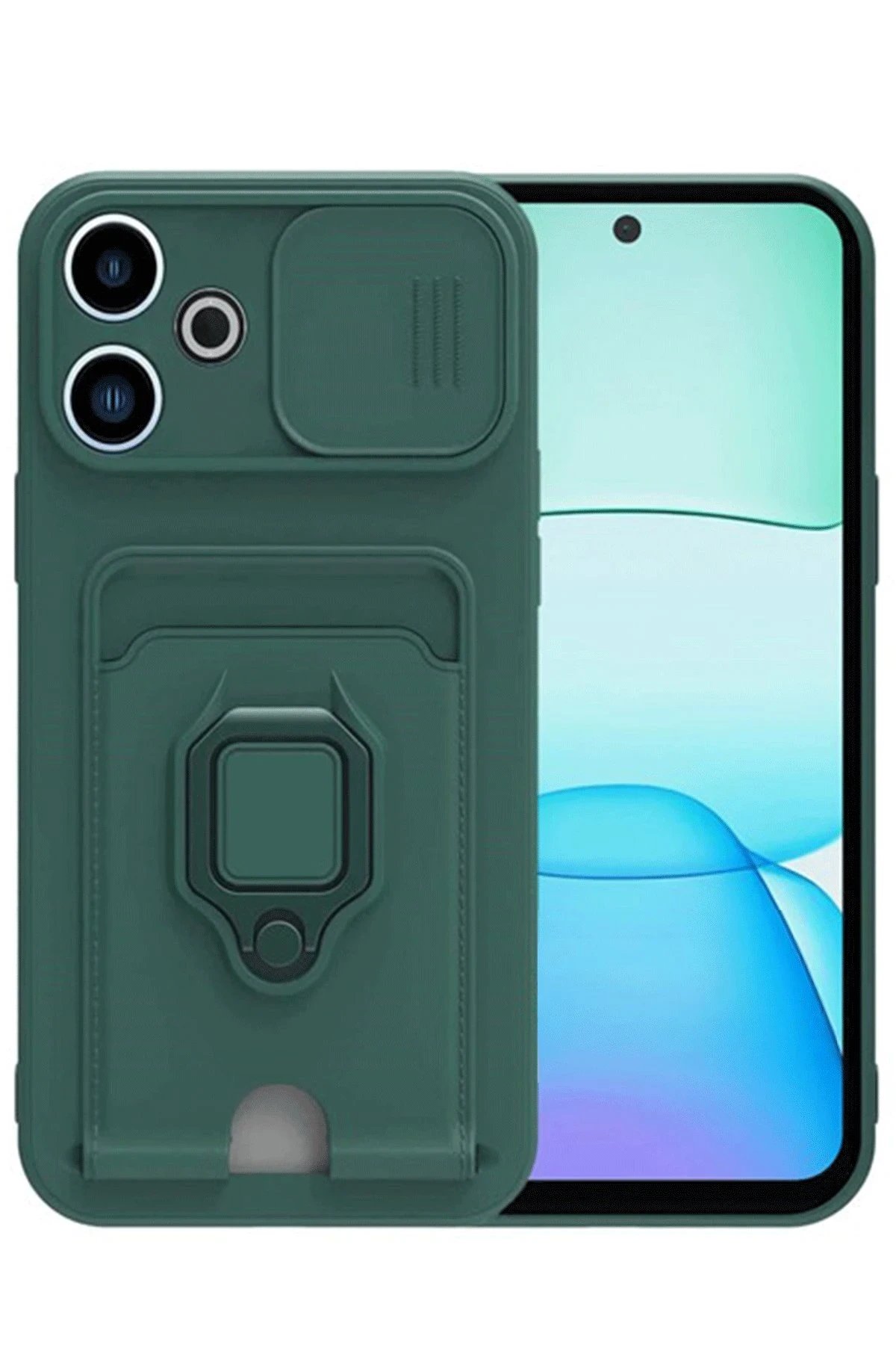 Newface Xiaomi Redmi 13 4G Kılıf Zuma Kartvizitli Yüzüklü Silikon - Yeşil