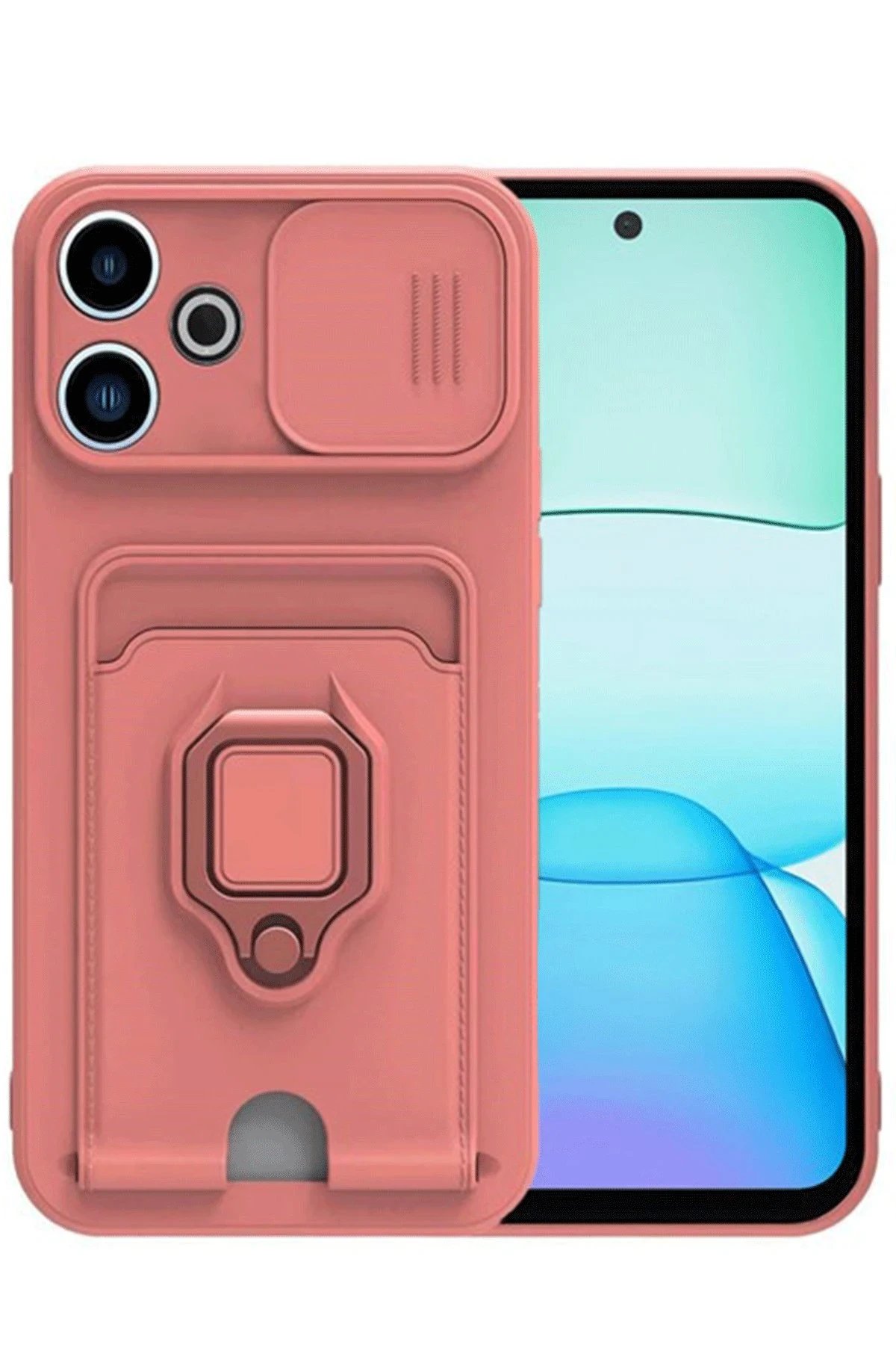 Newface Xiaomi Redmi 13 4G Kılıf Zuma Kartvizitli Yüzüklü Silikon - Pembe