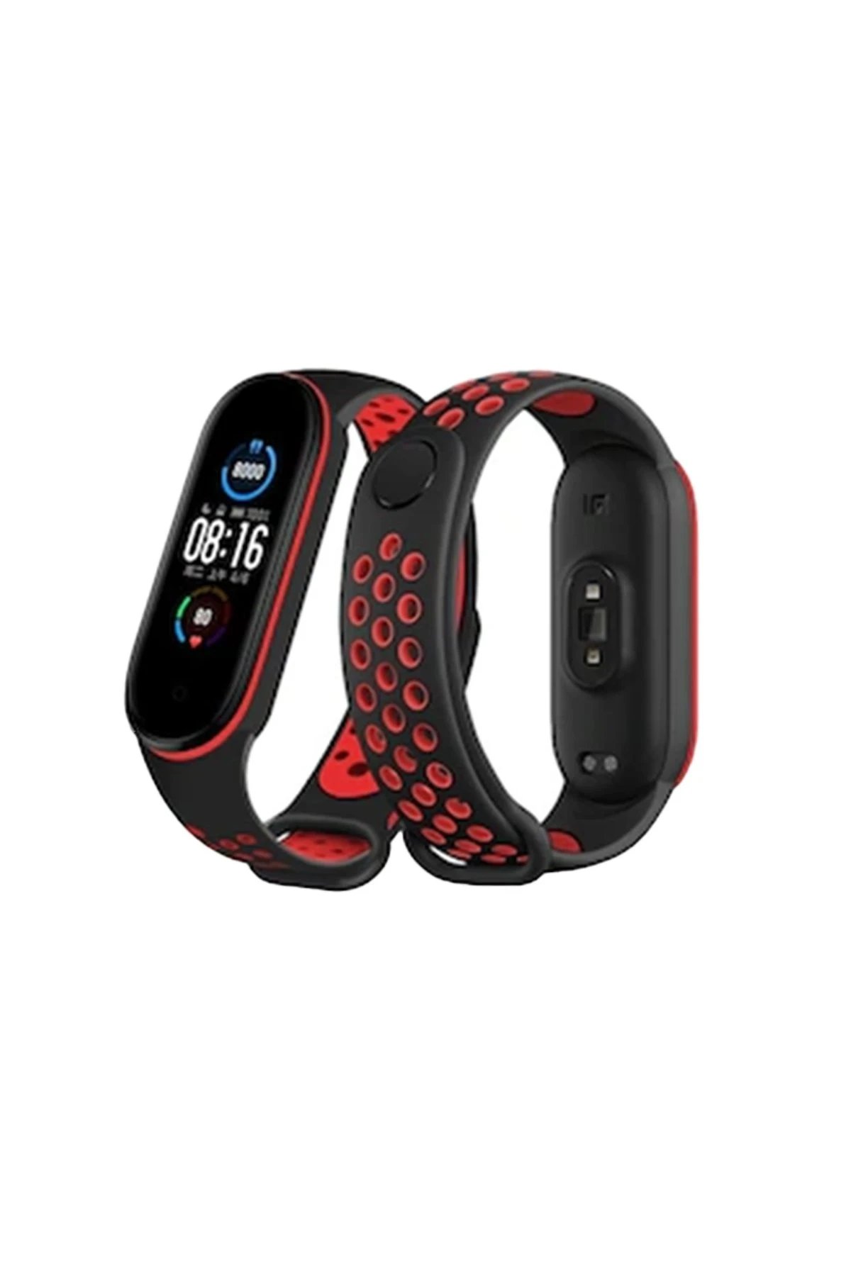 Newface Xiaomi Mi Band 6 Spor Delikli Kordon - Siyah-Kırmızı