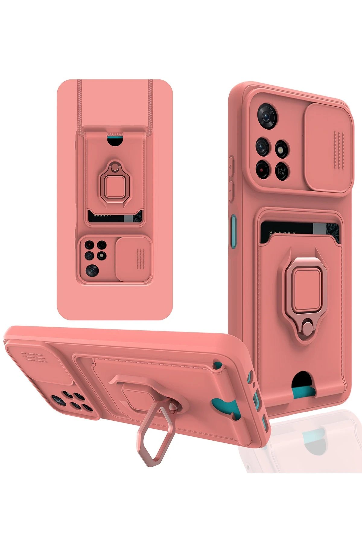 Newface Xiaomi Redmi Note 11T Kılıf Zuma Kartvizitli Yüzüklü Silikon - Pembe