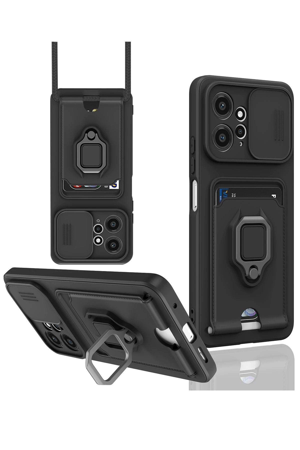 Newface Xiaomi Redmi Note 12 4G Kılıf Zuma Kartvizitli Yüzüklü Silikon - Siyah