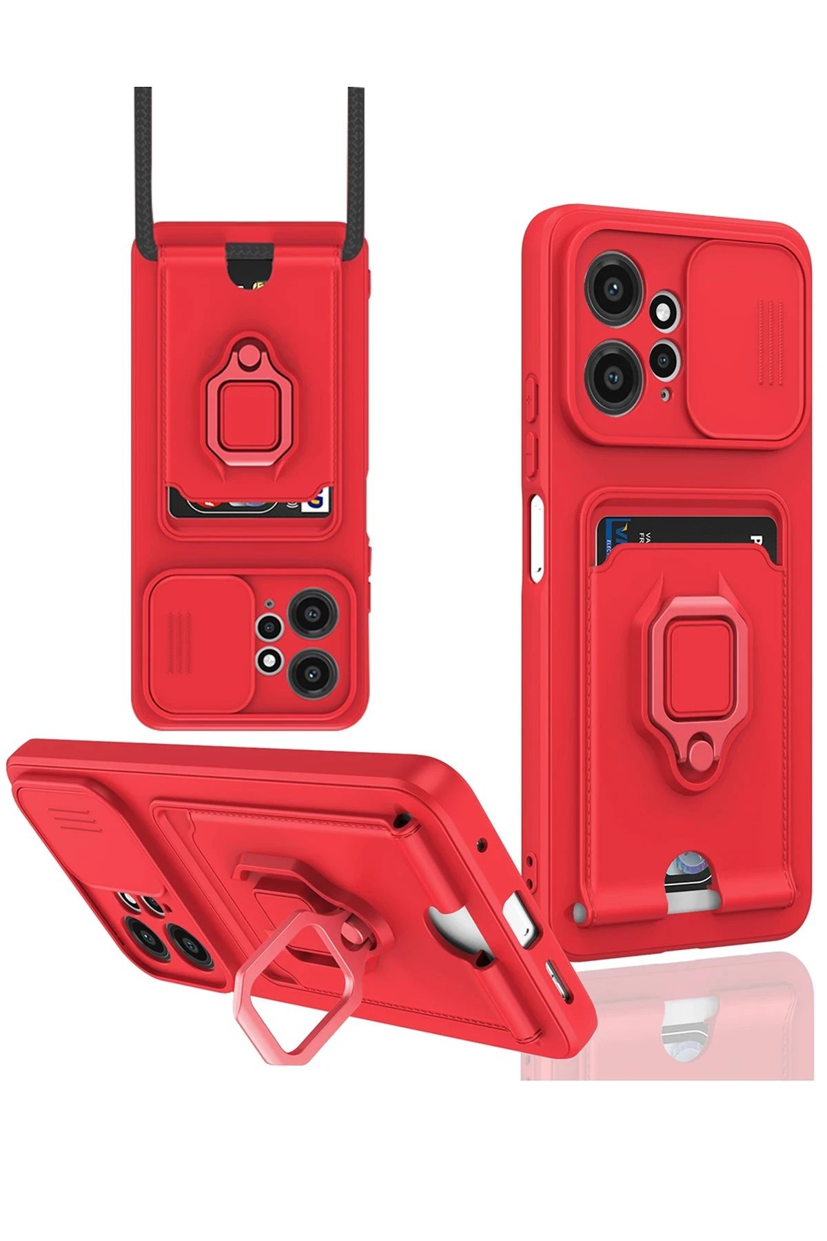 Newface Xiaomi Redmi Note 12 4G Kılıf Zuma Kartvizitli Yüzüklü Silikon - Kırmızı