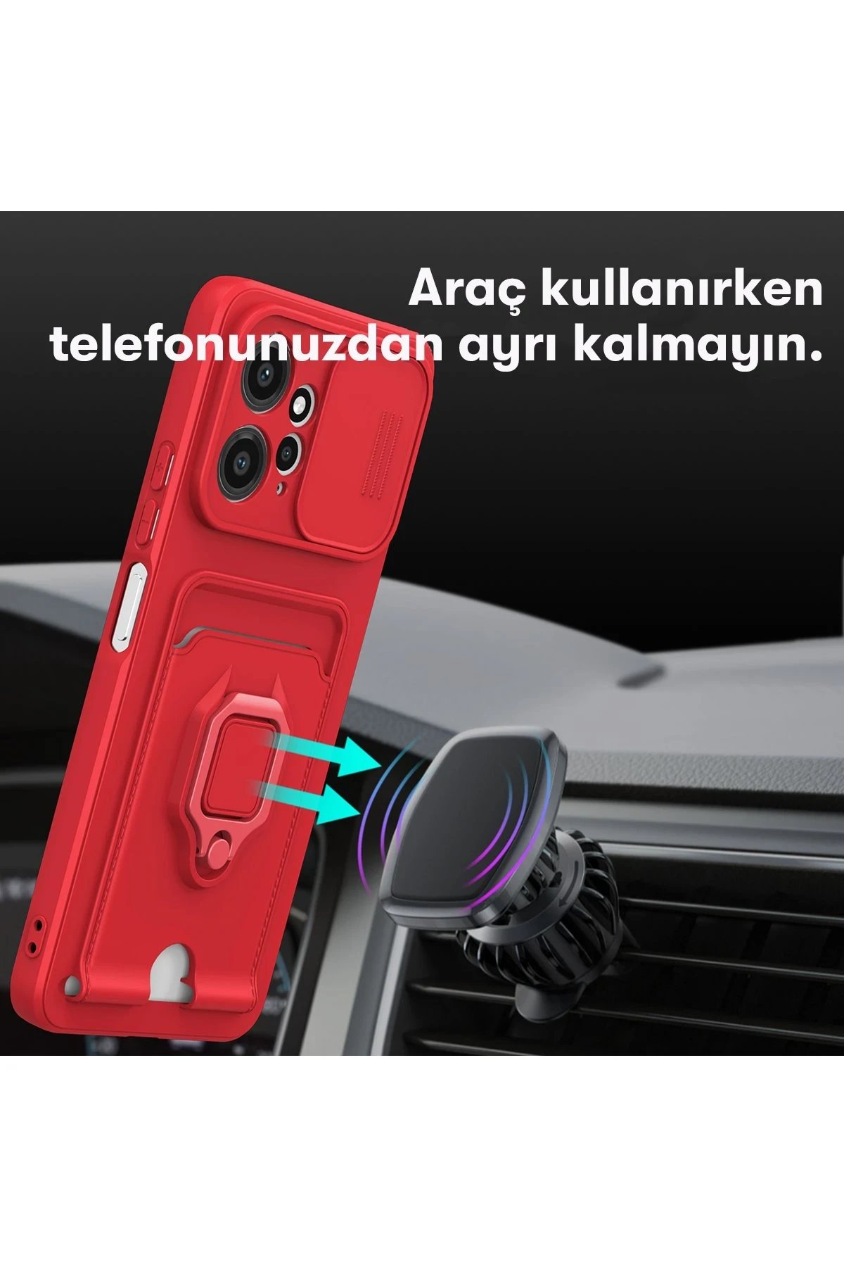 Newface Xiaomi Redmi Note 12 4G Kılıf Zuma Kartvizitli Yüzüklü Silikon - Kırmızı