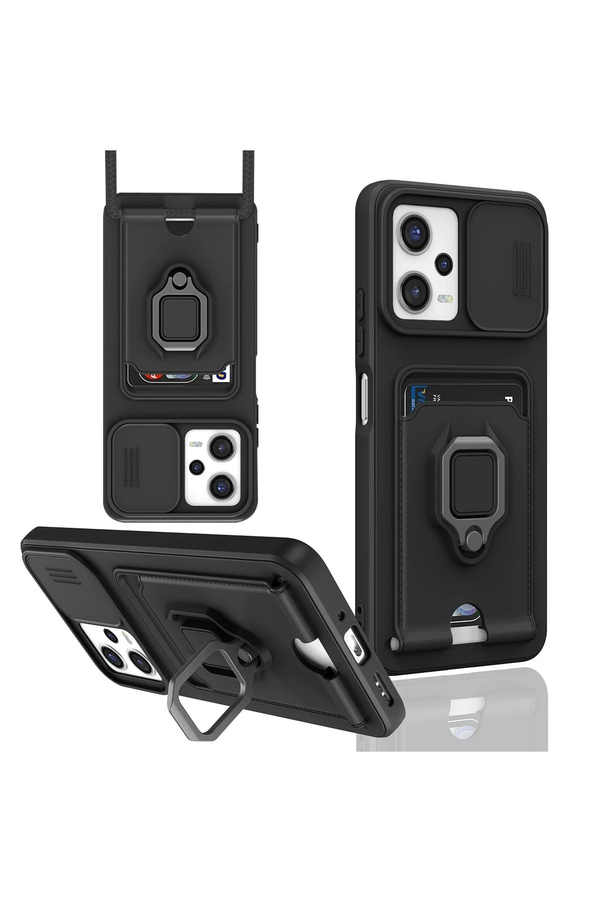 Newface Xiaomi Redmi Note 12 Pro 5G Kılıf Zuma Kartvizitli Yüzüklü Silikon - Siyah