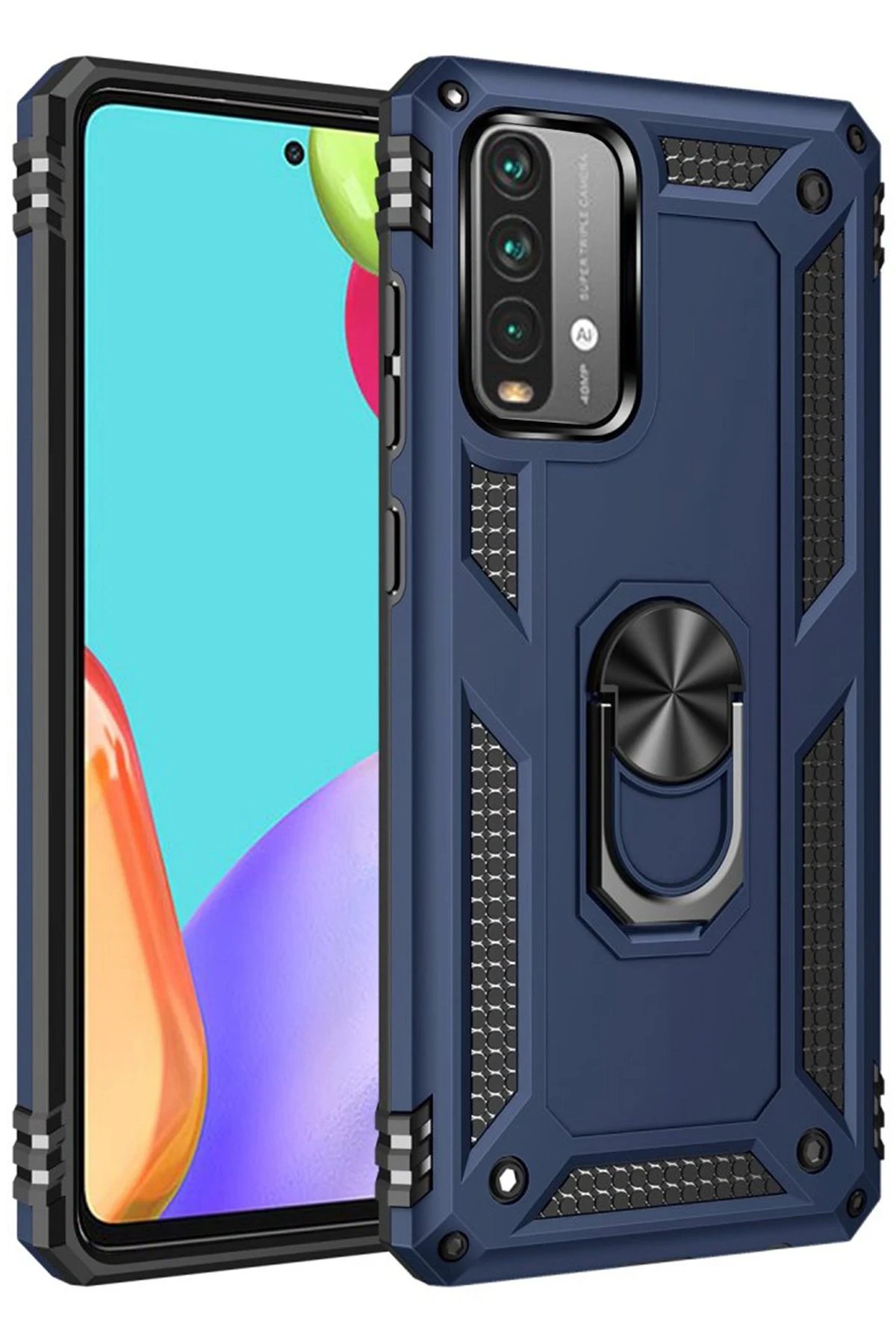 Newface Xiaomi Redmi 9T Kılıf Sofya Yüzüklü Silikon Kapak - Lacivert
