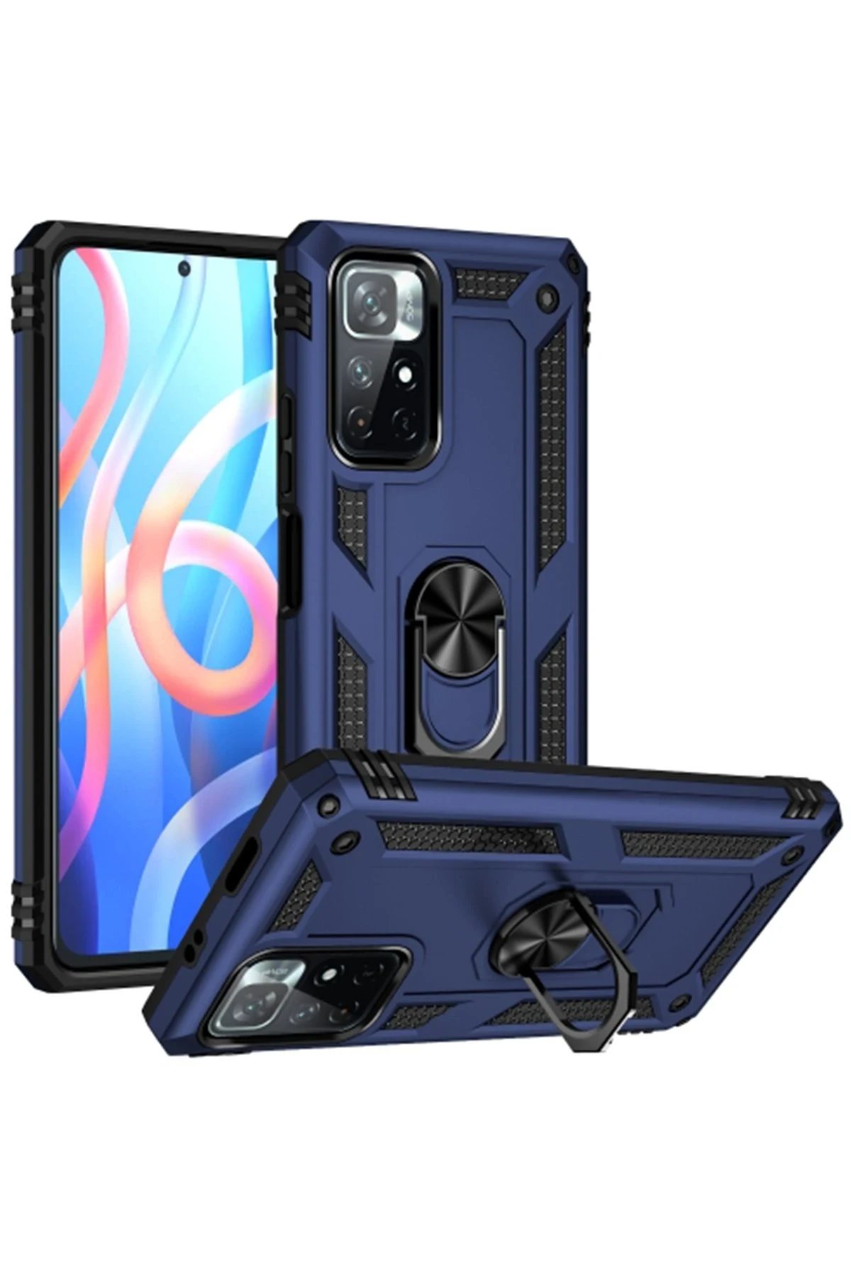 Newface Xiaomi Redmi Note 11T Kılıf Sofya Yüzüklü Silikon Kapak - Lacivert