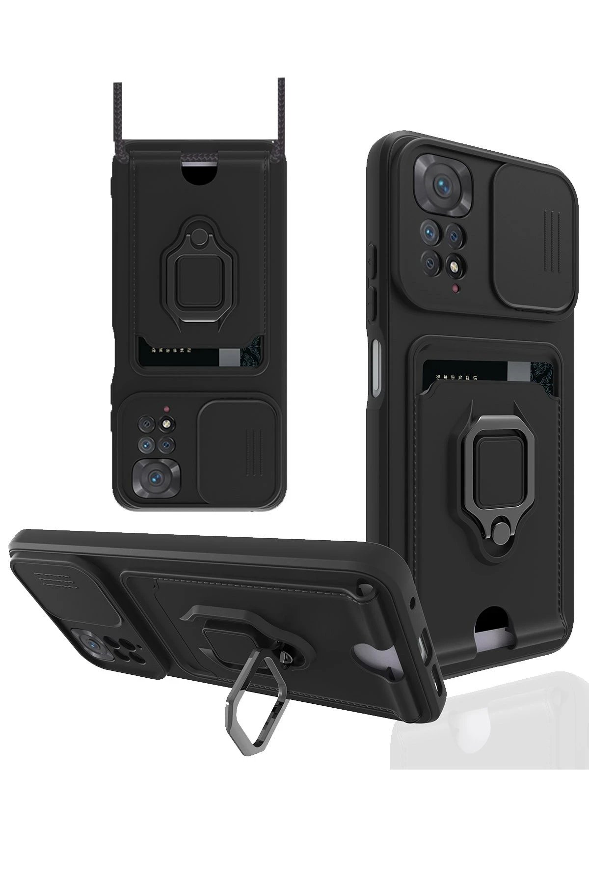 Newface Xiaomi Redmi Note 11 Pro Kılıf Zuma Kartvizitli Yüzüklü Silikon - Siyah