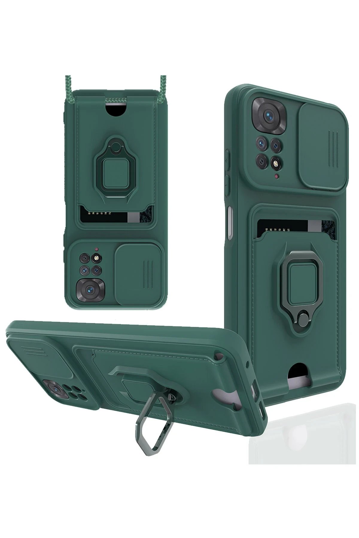 Newface Xiaomi Redmi Note 11 Pro Kılıf Zuma Kartvizitli Yüzüklü Silikon - Yeşil