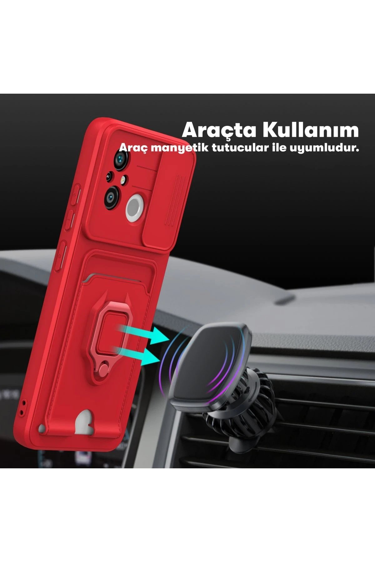 Newface Xiaomi Redmi 12C Kılıf Zuma Kartvizitli Yüzüklü Silikon - Siyah