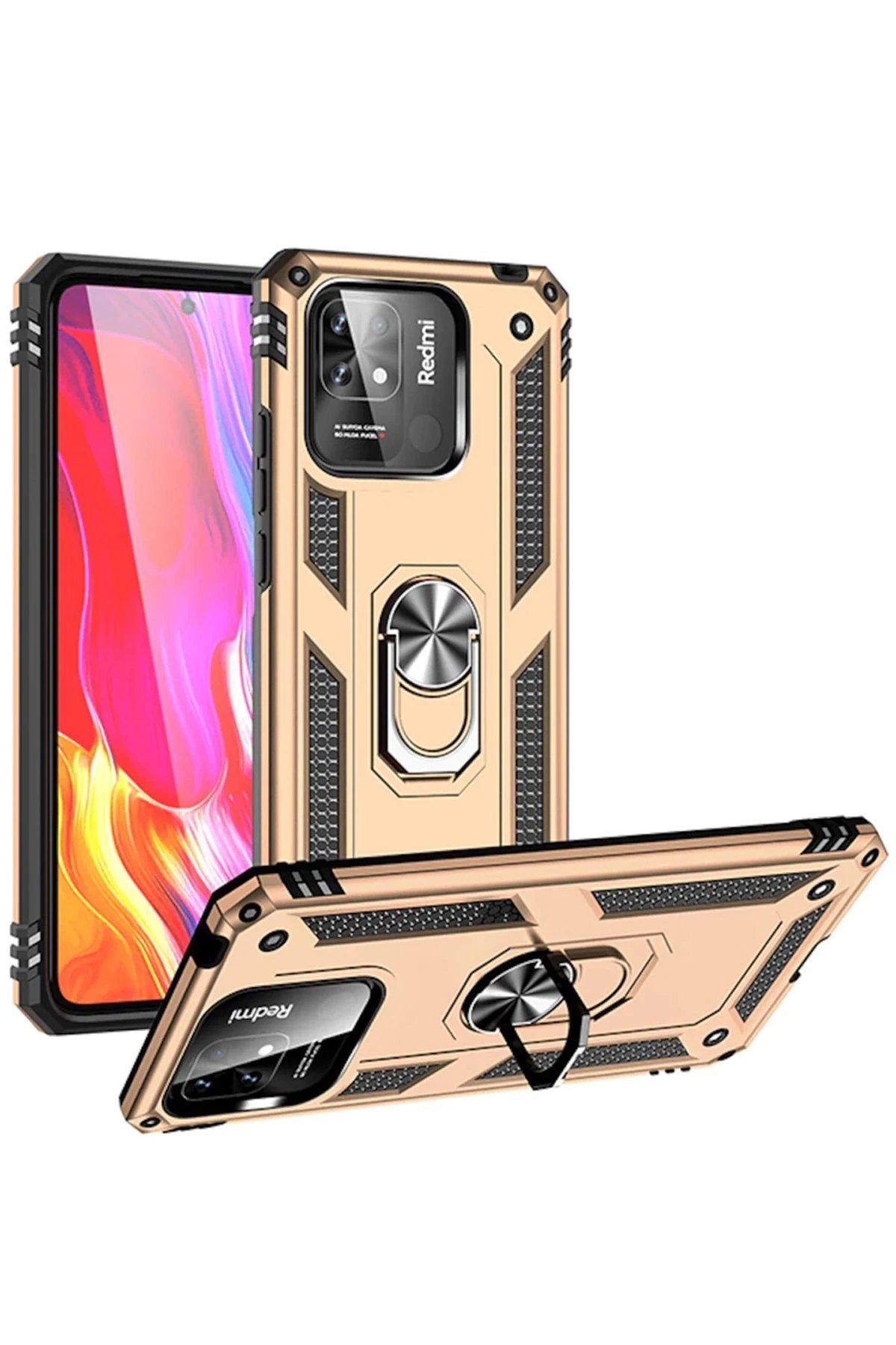 Newface Xiaomi Redmi 10C Kılıf Sofya Yüzüklü Silikon Kapak - Gold