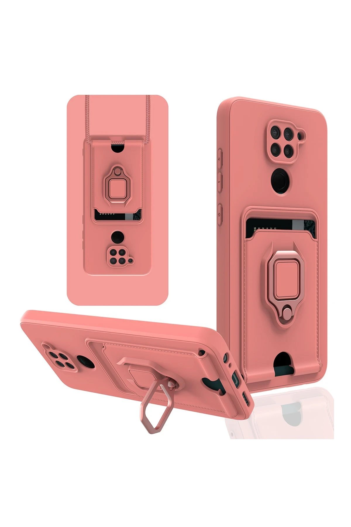 Newface Xiaomi Redmi Note 9 Kılıf Zuma Kartvizitli Yüzüklü Silikon - Pembe